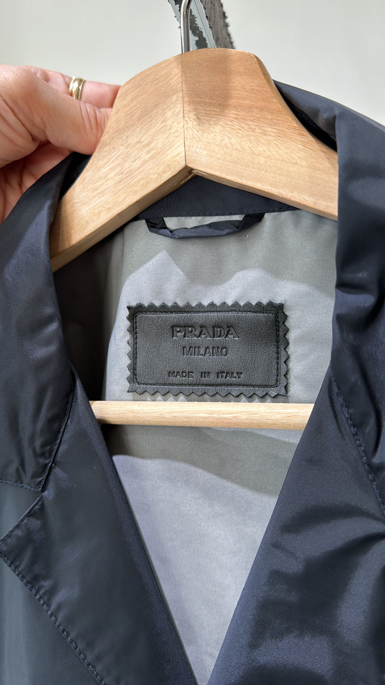 Prada 2000's navy nylon mid length jacket, Large