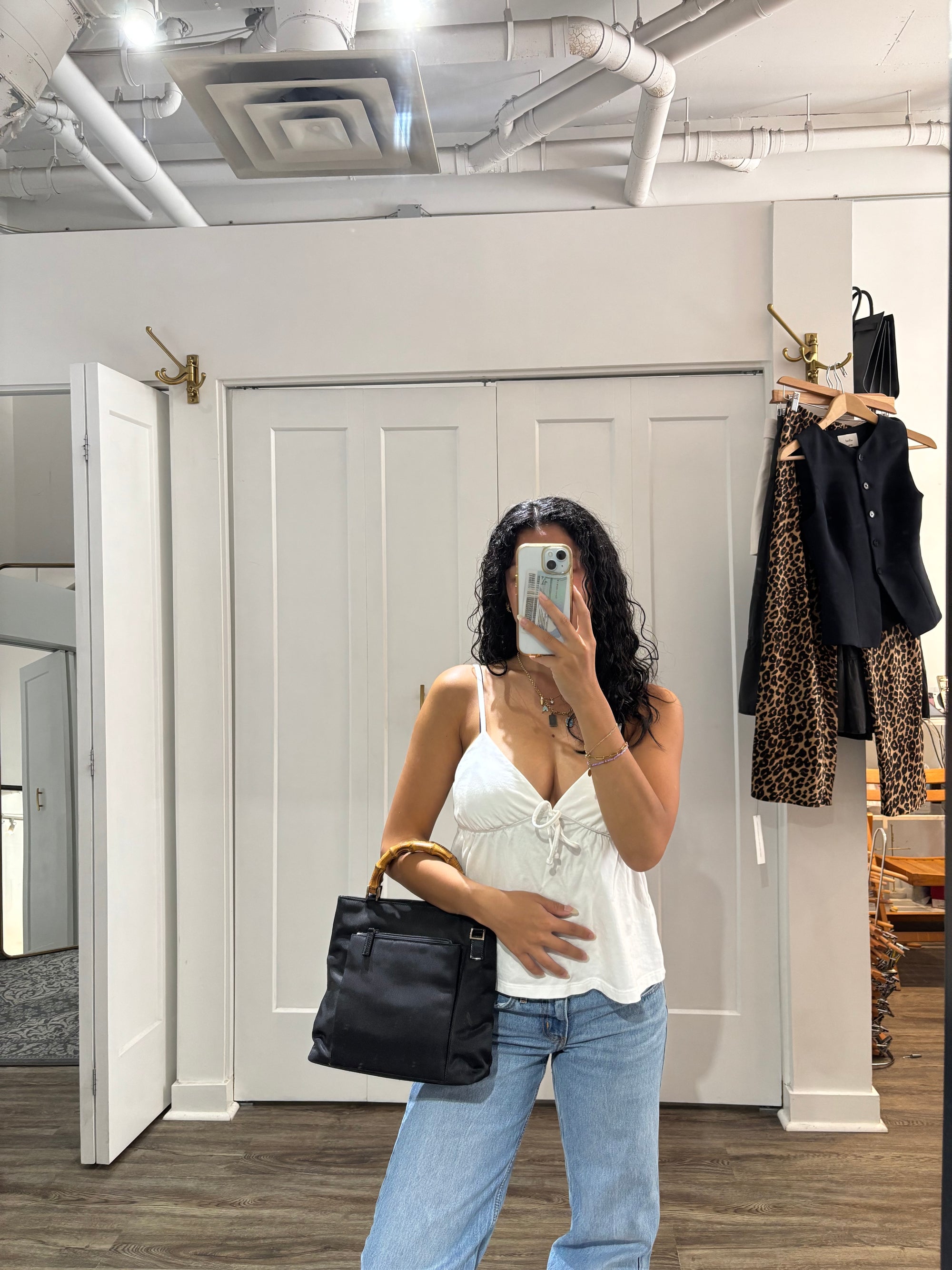 Gucci Black Nylon Bamboo Top Handle Handbag