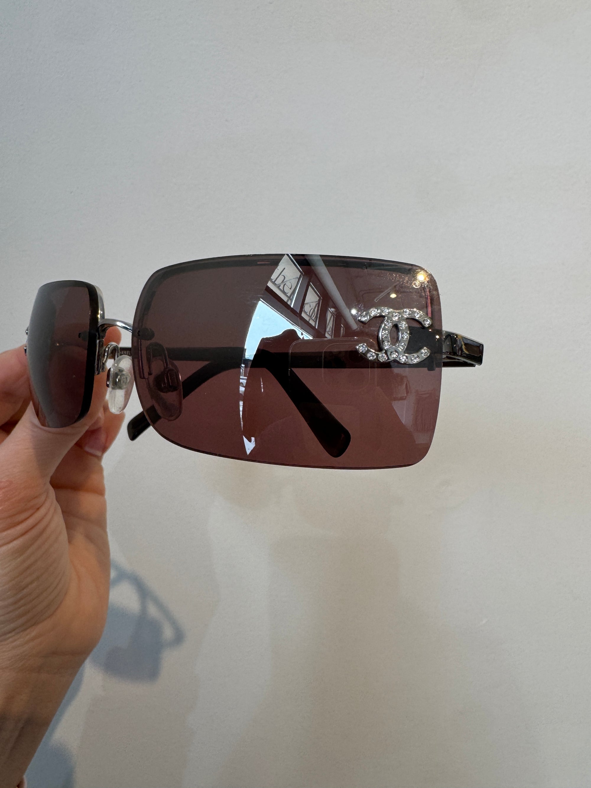 Chanel Y2K Rimless Sunglasses, Pink/Silver