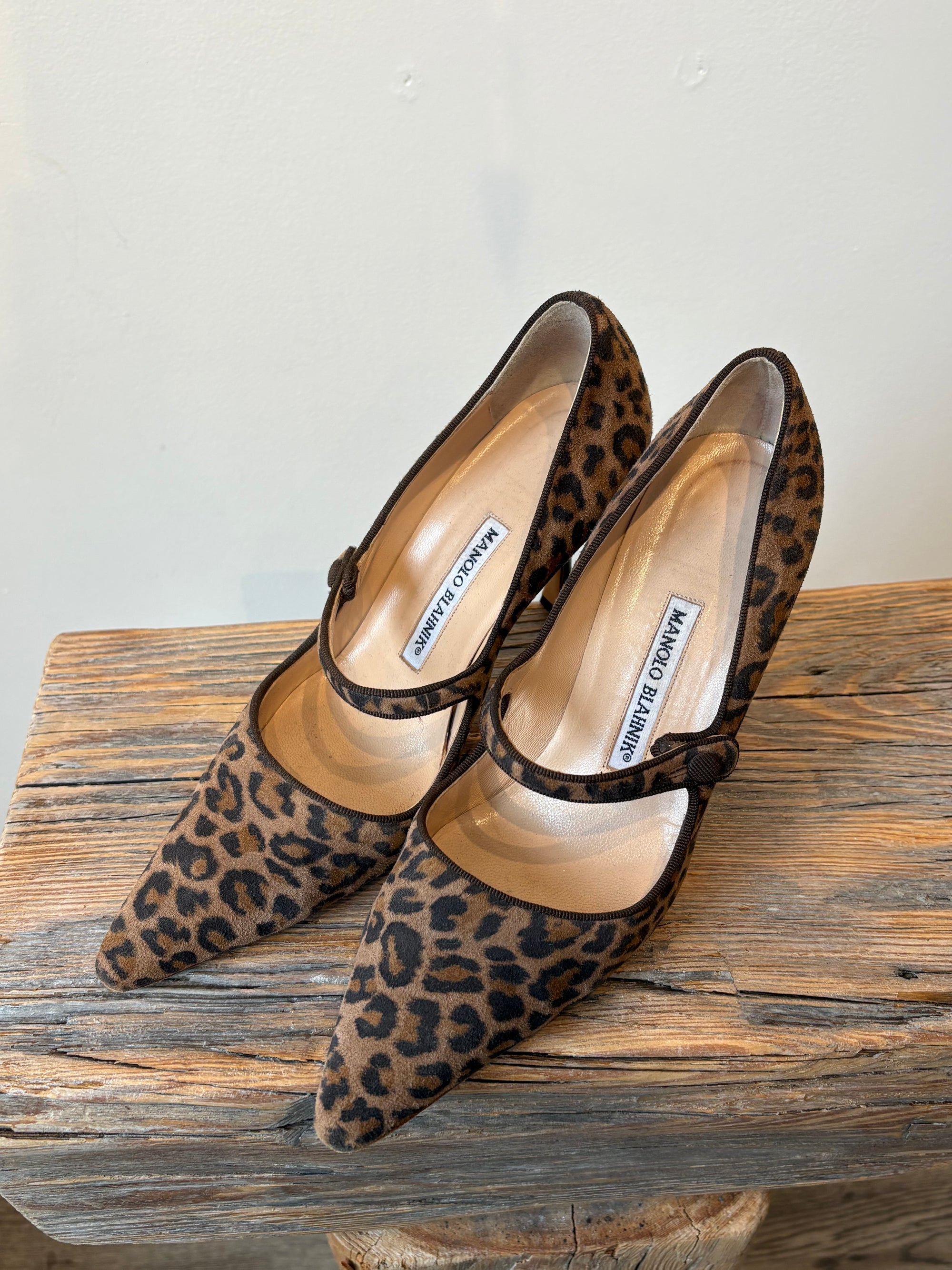 Manolo Blahnik Leopard Campari Pointed Toe Pumps, 36.5