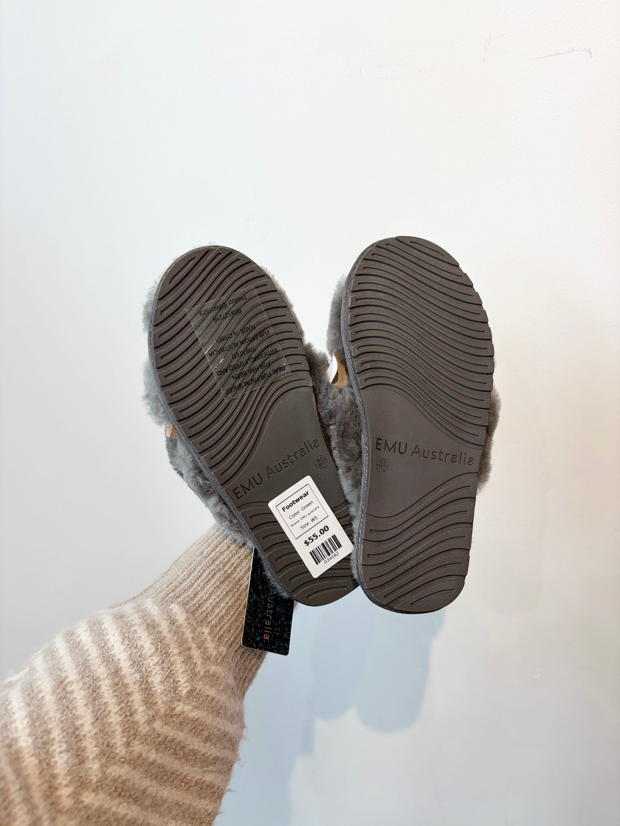 EMU australia Mayberry Fluffy Crossover Slippers, Green, W5