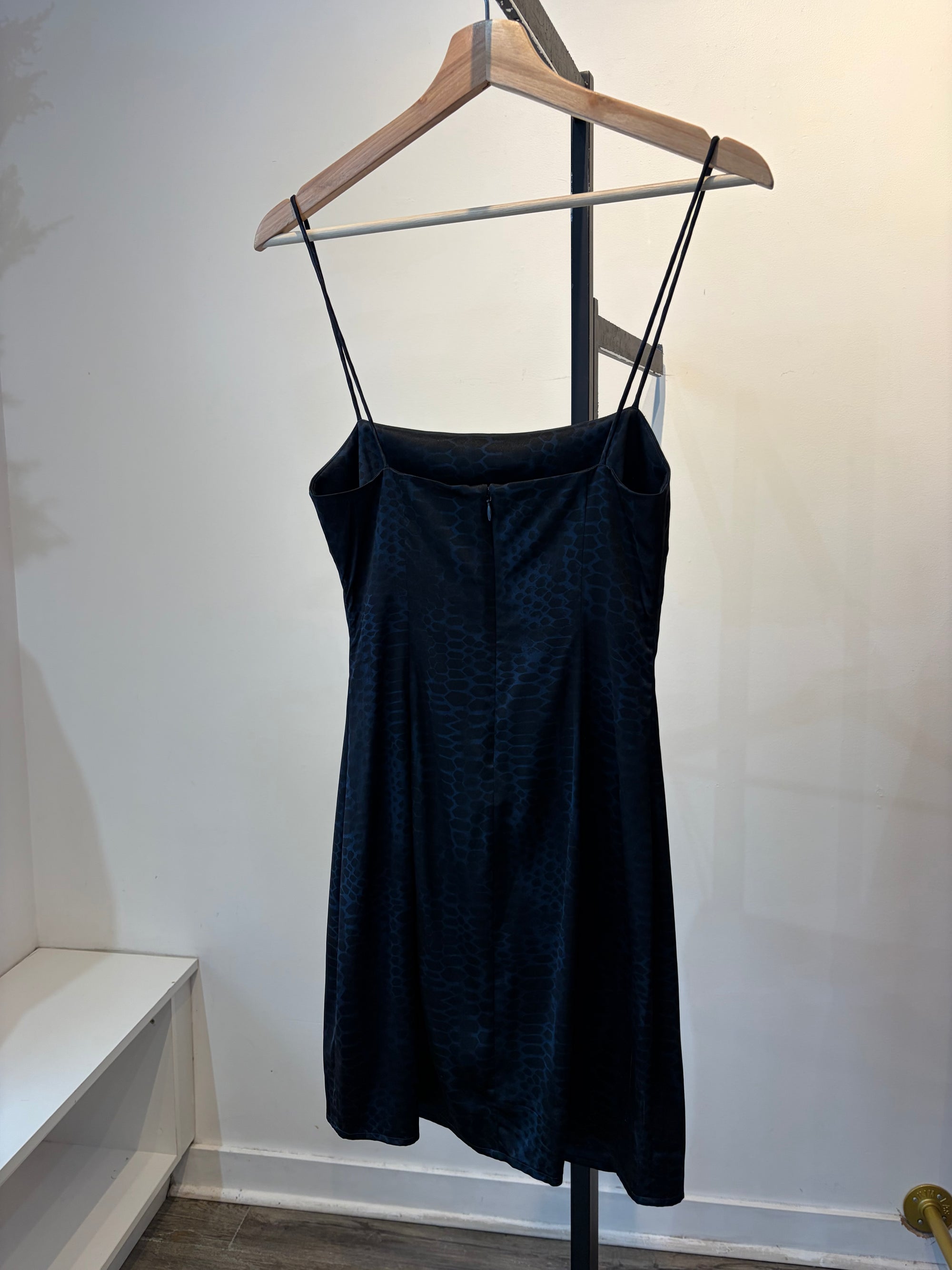 Anine Bing silk snakeprint mini slip dress, Black Blue, XS