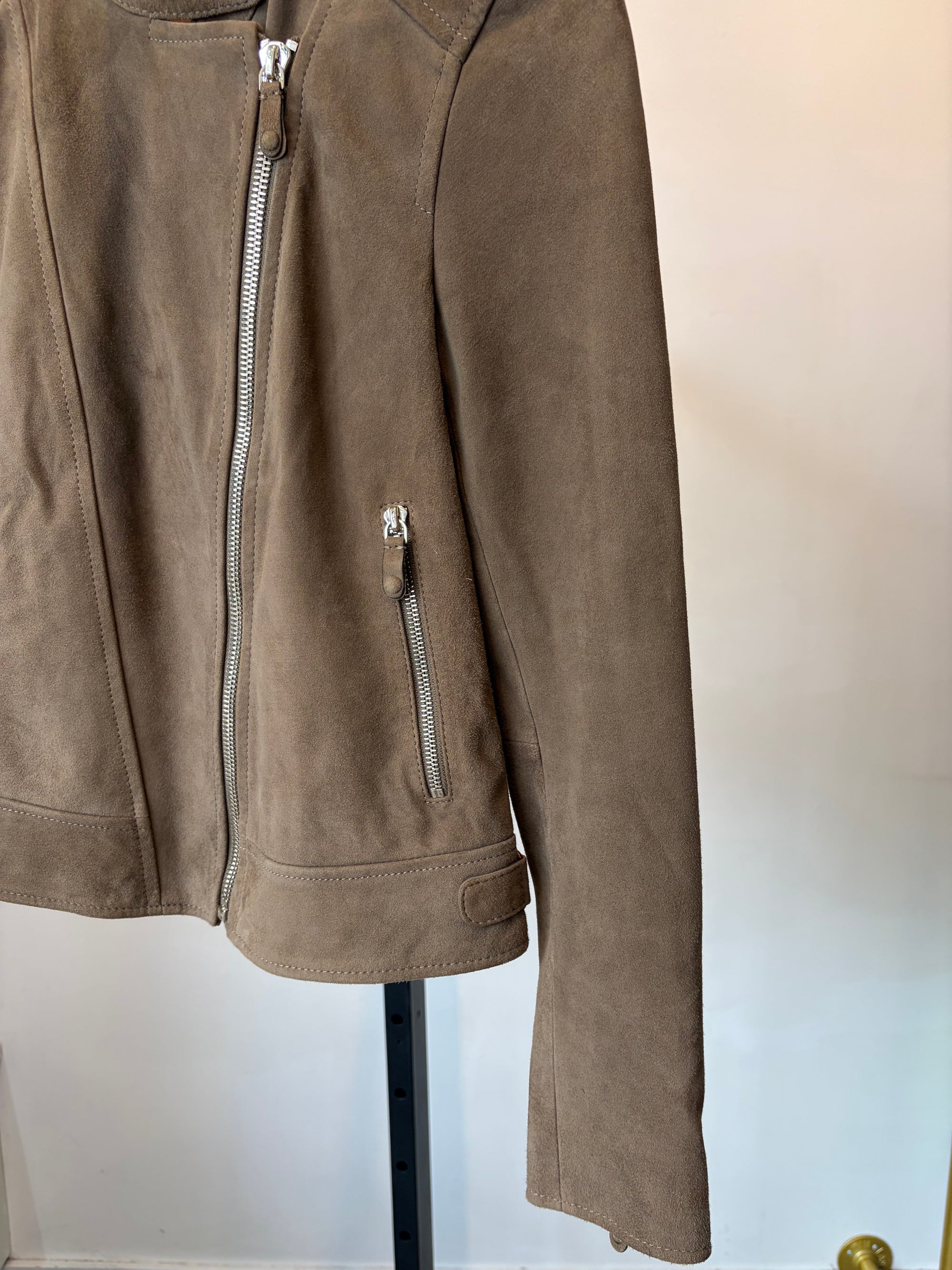 Massimo Dutti Suede Biker Jacket, Taupe, XS