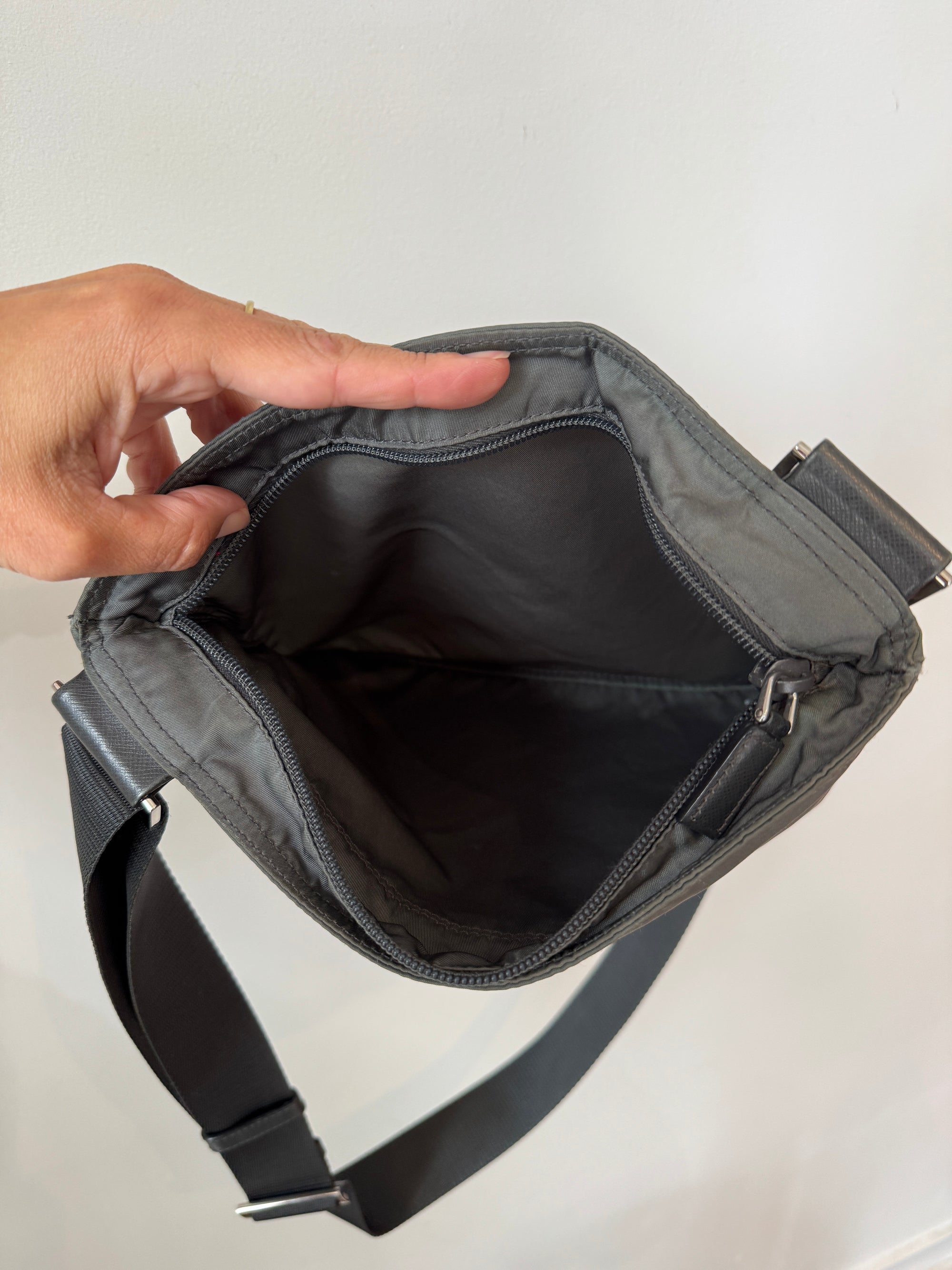 Prada Tessuto Nylon Crossbody Messenger Bag, Charcoal