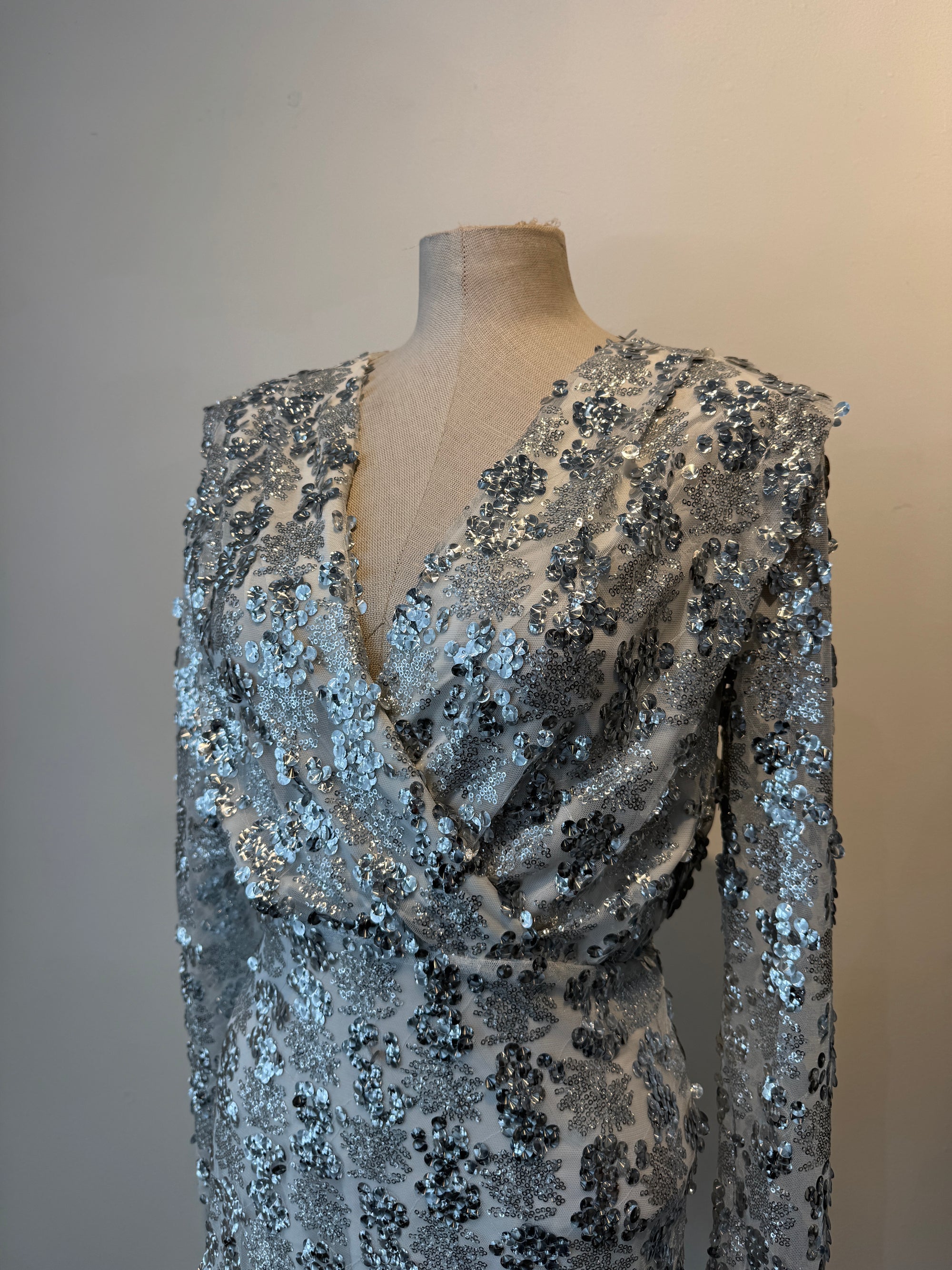 Amanda Uprichard Contessa sequin dress, Silver, XS