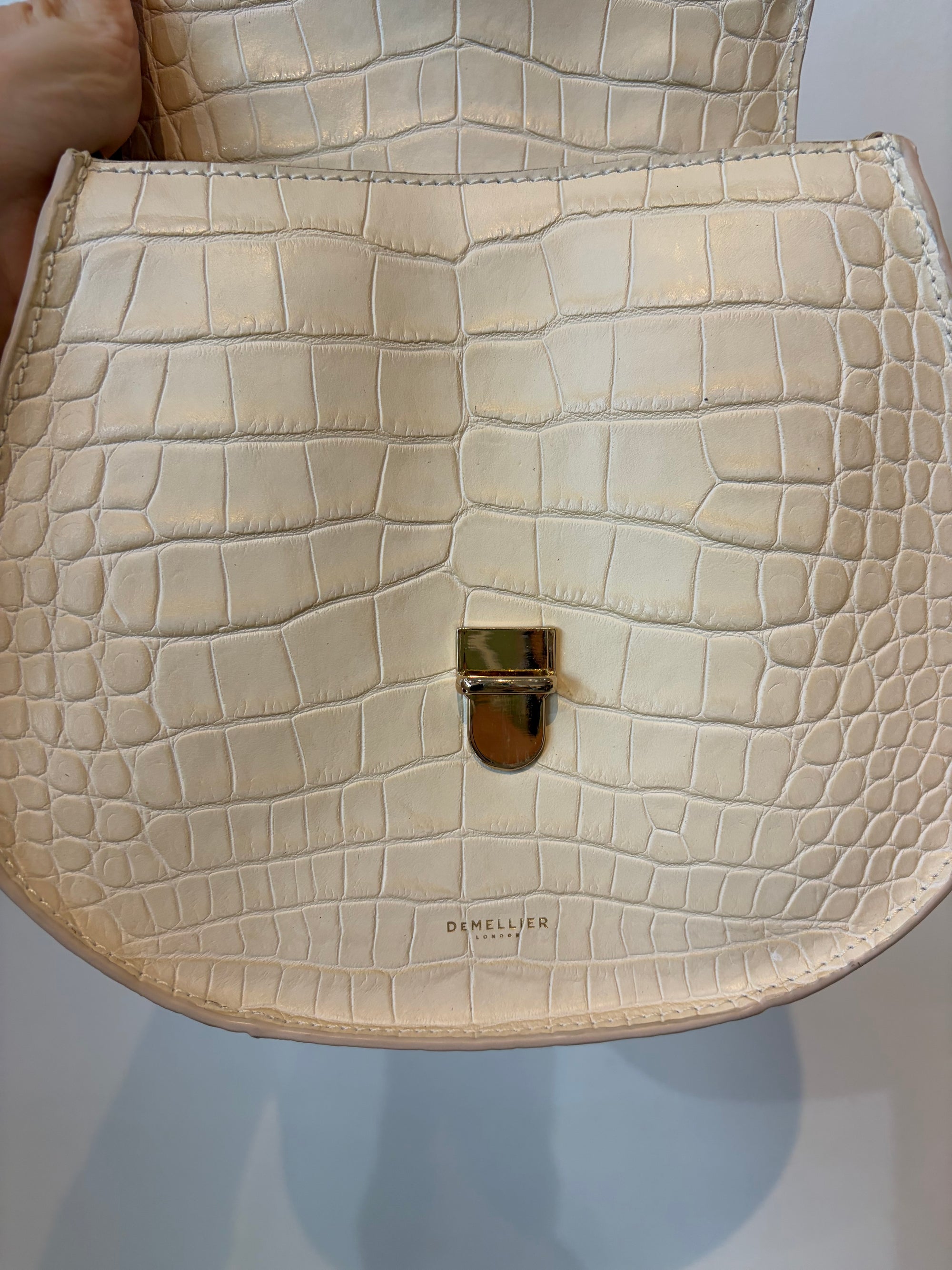 DeMellier Croc Effect Mini Venice Saddlebag, Cream