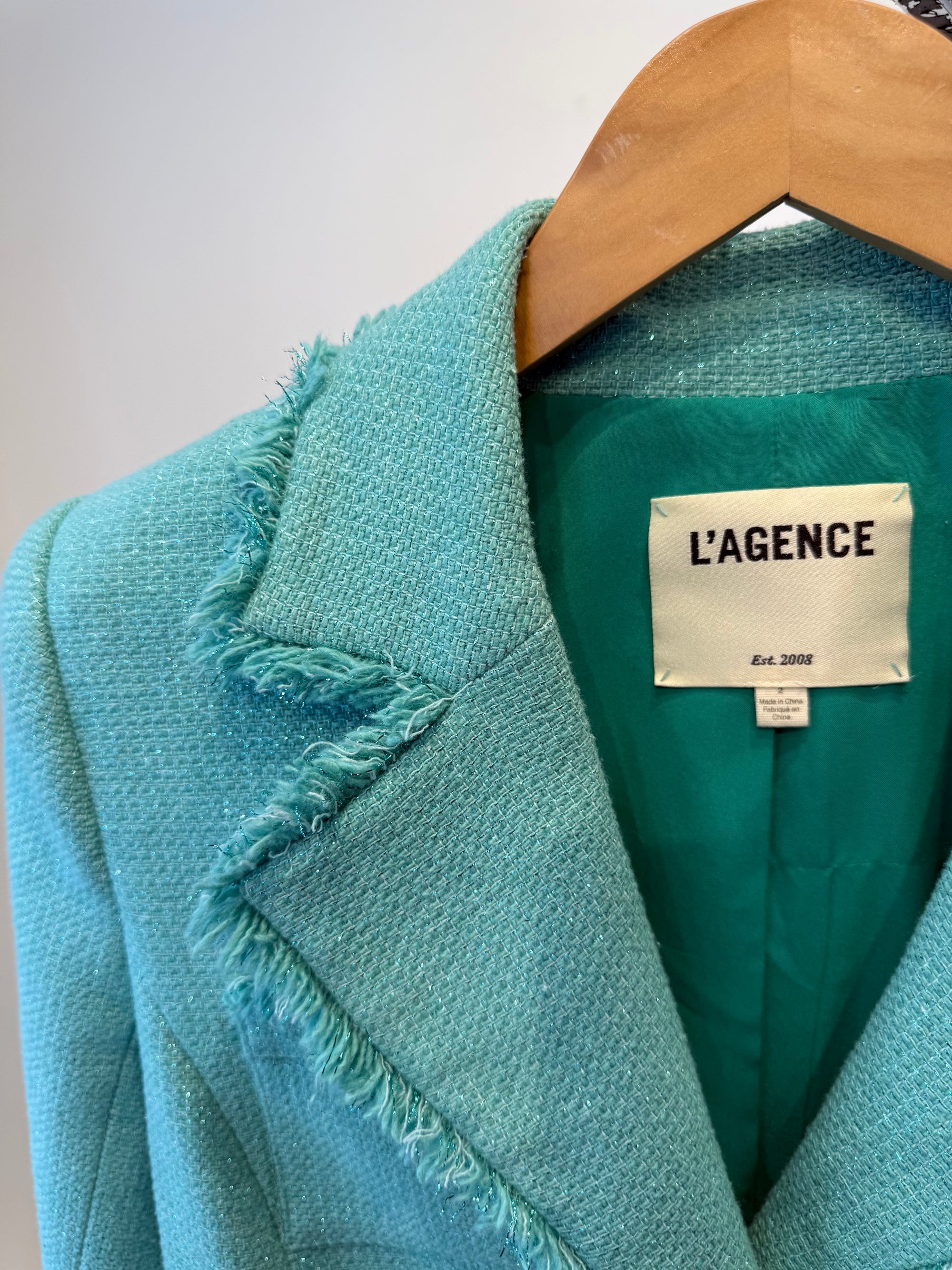 L’Agence Sylvia Tweed Jacket, Aqua, 2