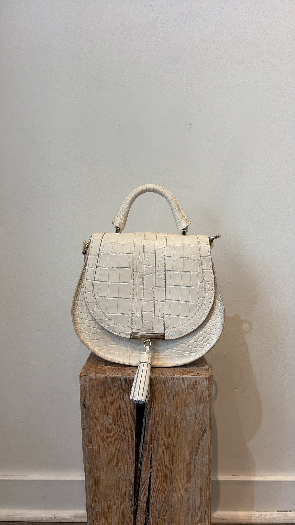 DeMellier Croc Effect Mini Venice Saddlebag, Cream
