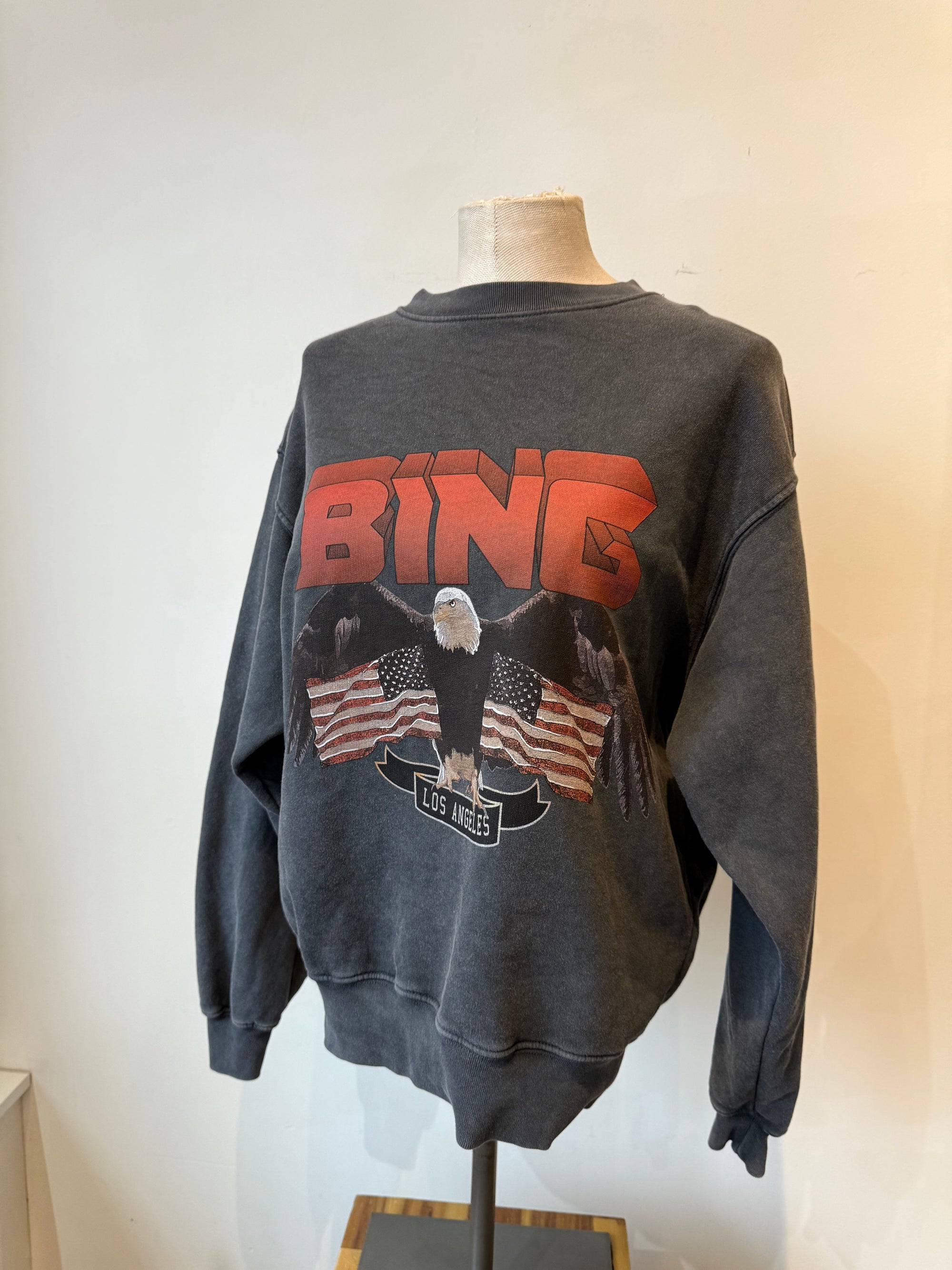 Anine Bing Los Angeles Eagle Crewneck Sweatshirt, Grey, XS