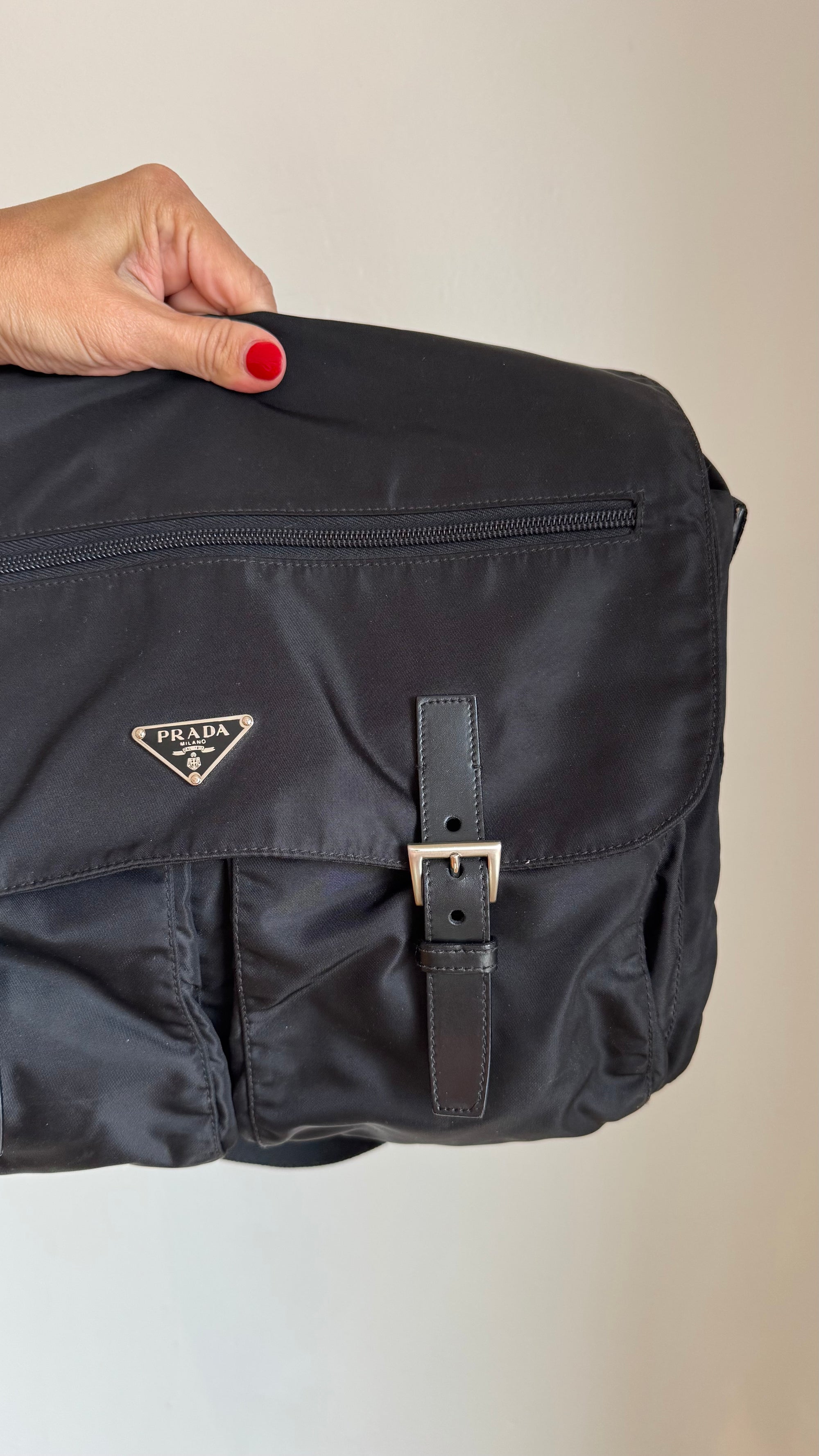 Prada Tessuto Vela Nylon Messenger Bag, Black