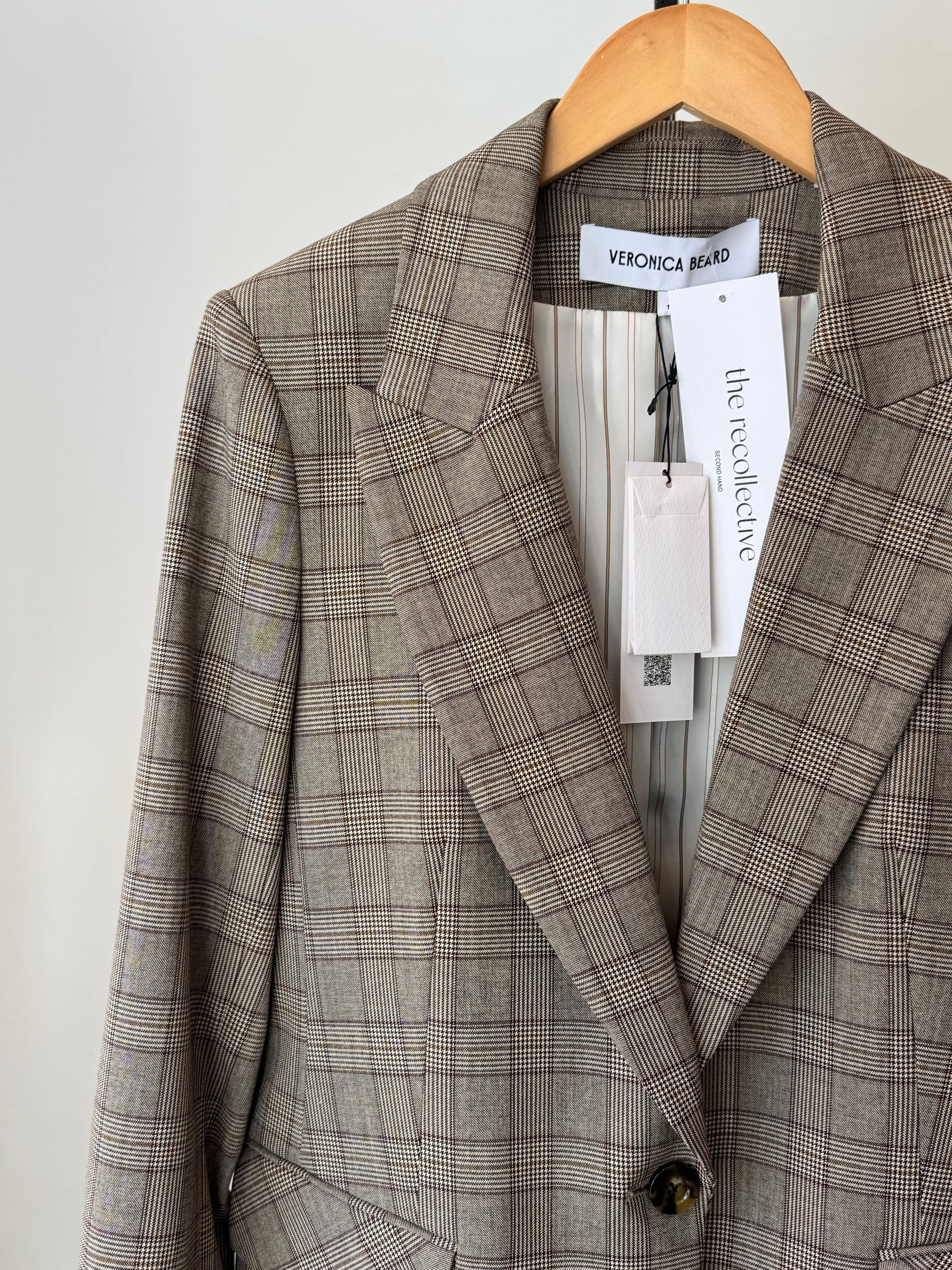 Veronica Beard Long and Lean Plaid Dickey Jacket, Brown, 12