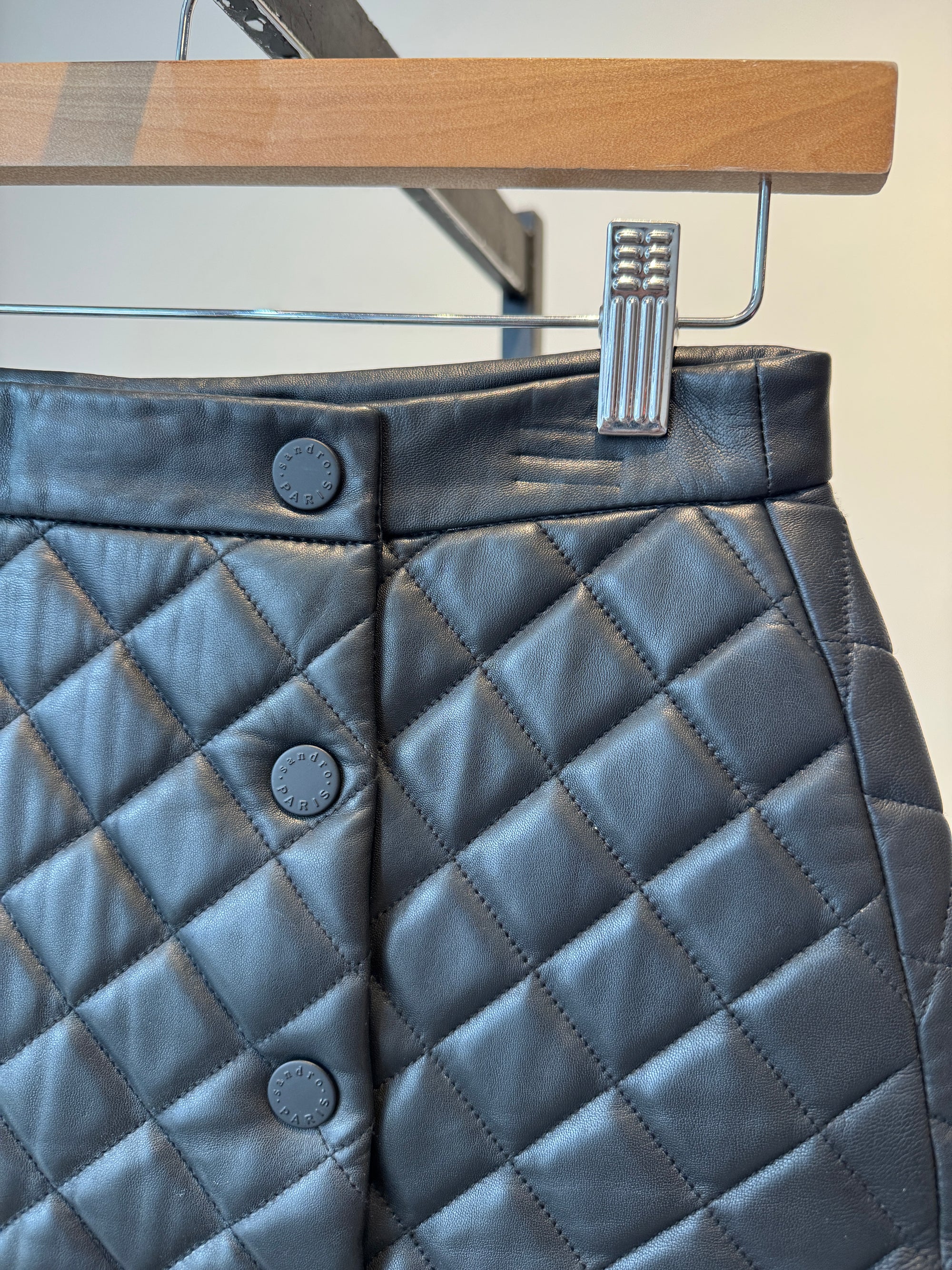 Sandro Paris Leather Quilted Skirt, Black, 1 (XS)