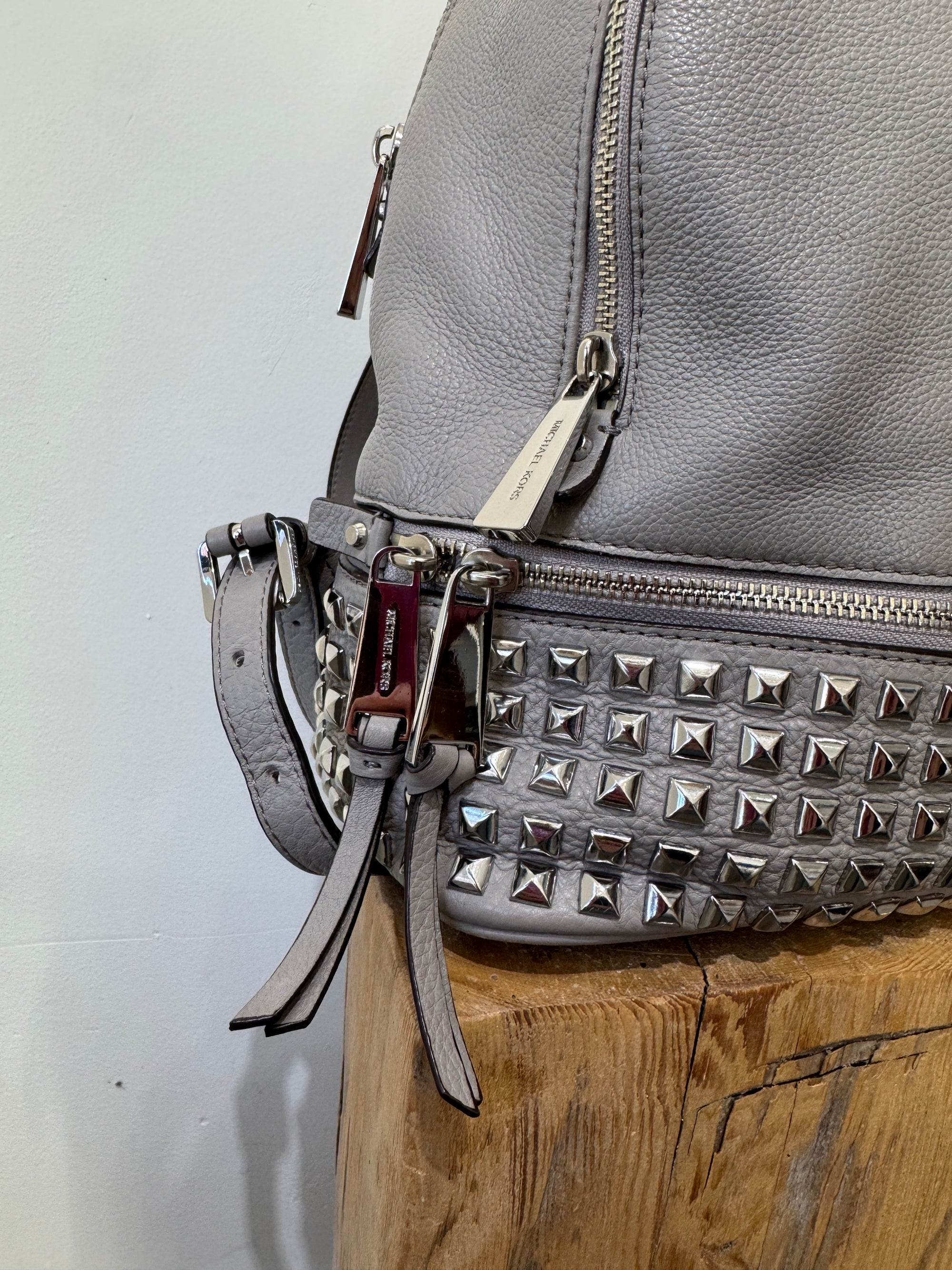 Michael Kors studded grey backpack, leather