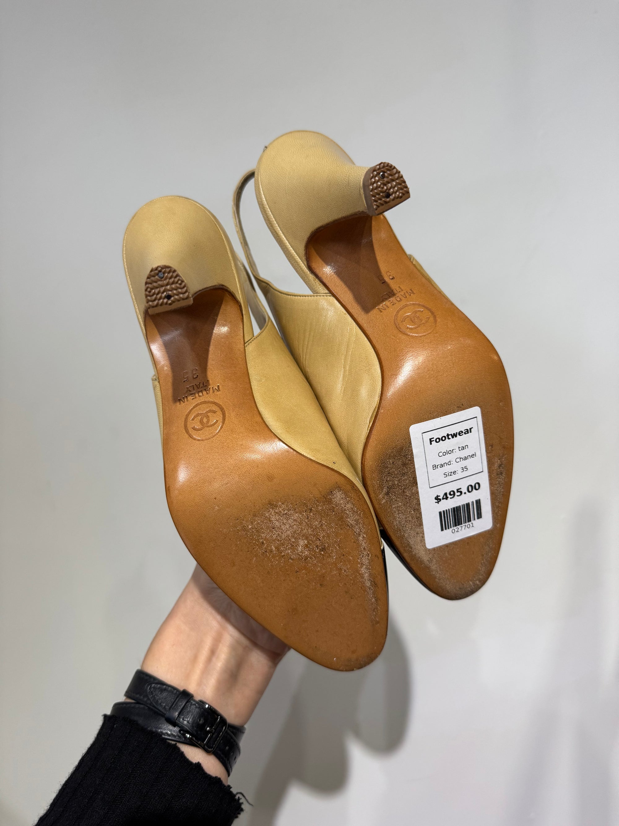 Chanel Vintage Tan Slingback Pumps, 35