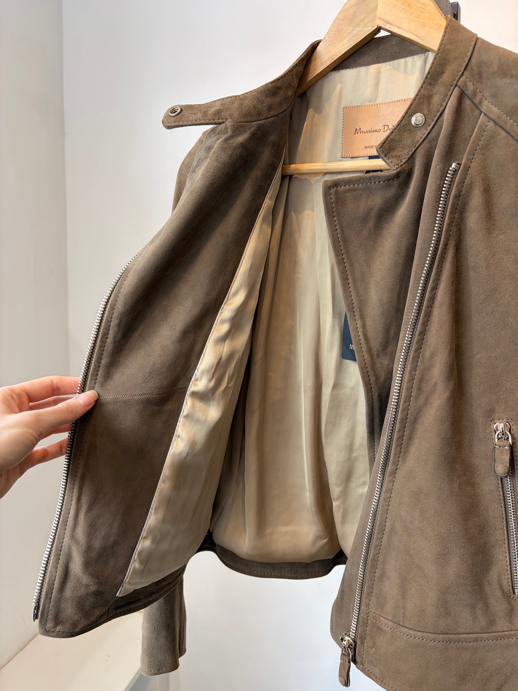 Massimo Dutti Suede Biker Jacket, Taupe, XS