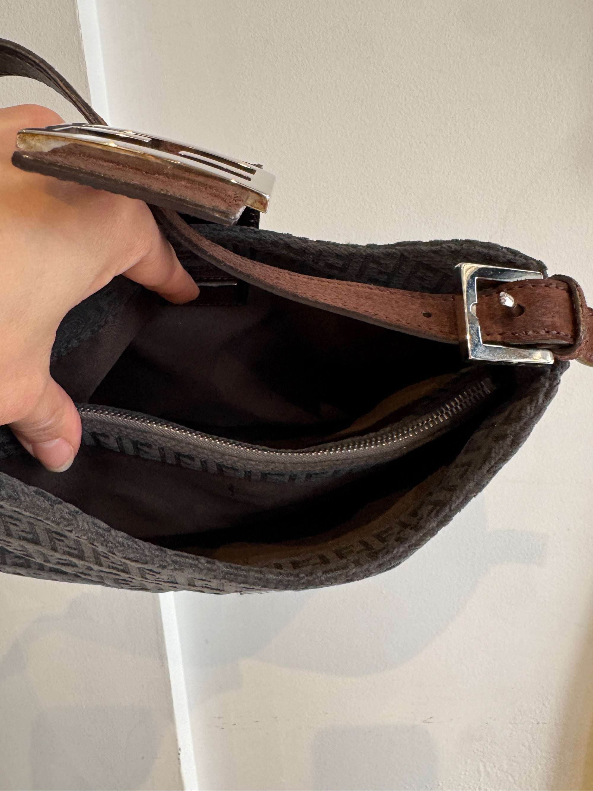 Fendi Vintage Hobo Shoulder Bag, Zucchino Monogram, Black/Brown