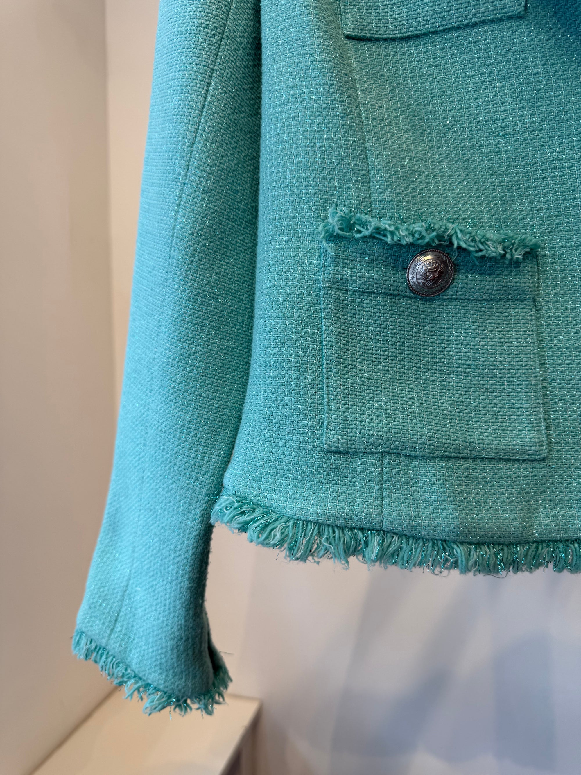 L’Agence Sylvia Tweed Jacket, Aqua, 2