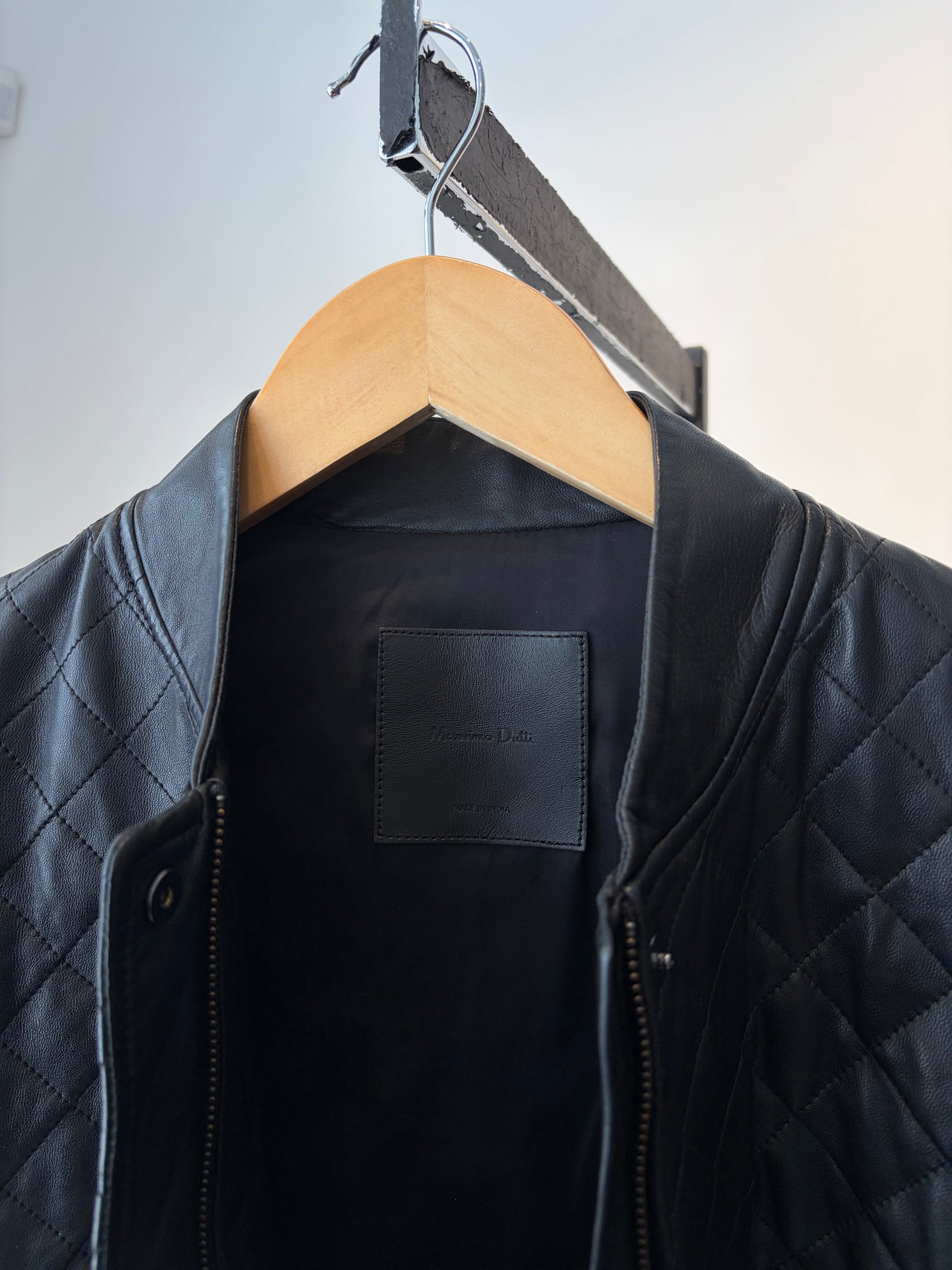 Massimo Dutti Quilted Sheepskin Bomber Jacket, Black