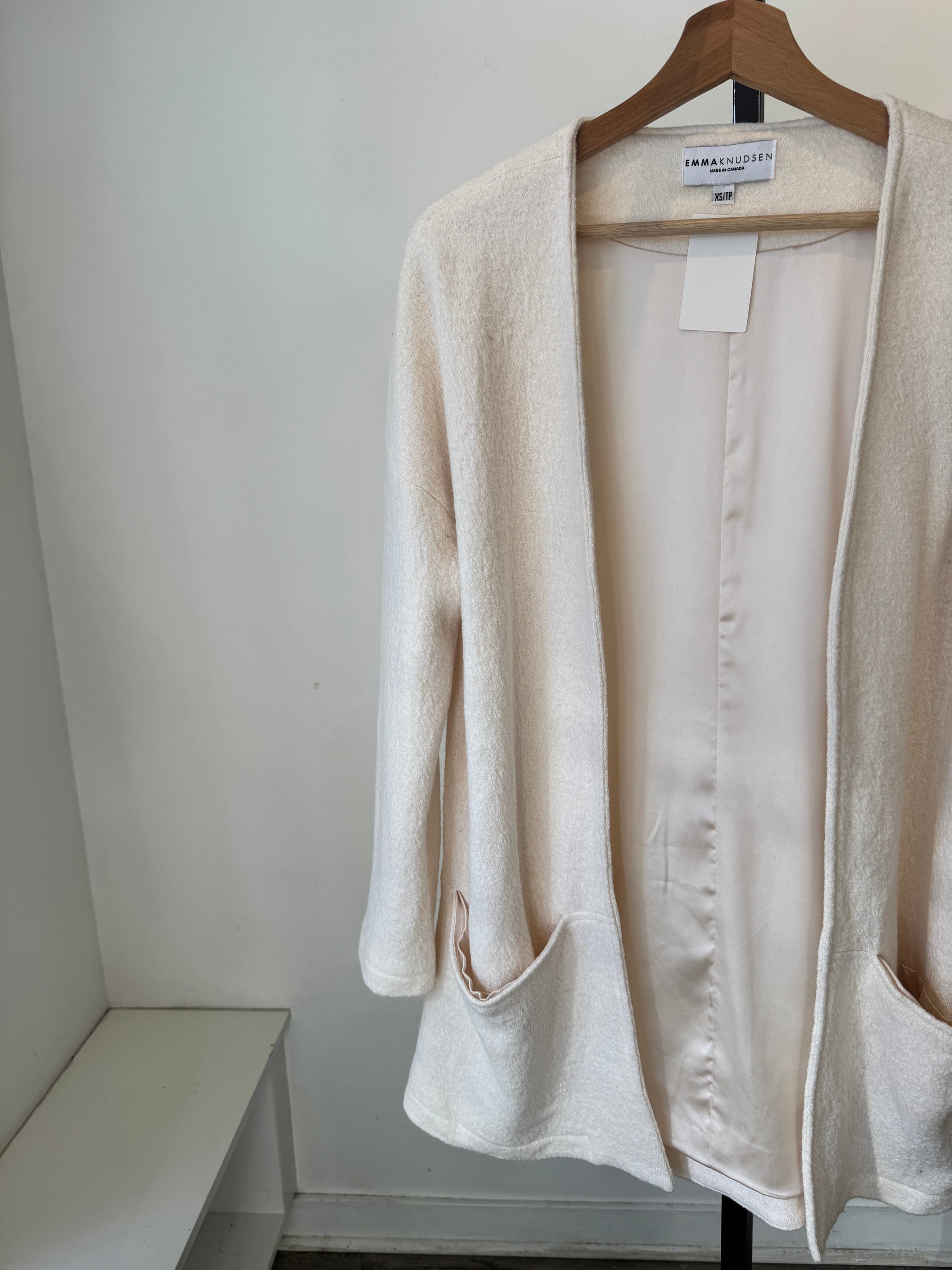 Emma Knudsen Lined Textured Open Cardigan, Cream, XS