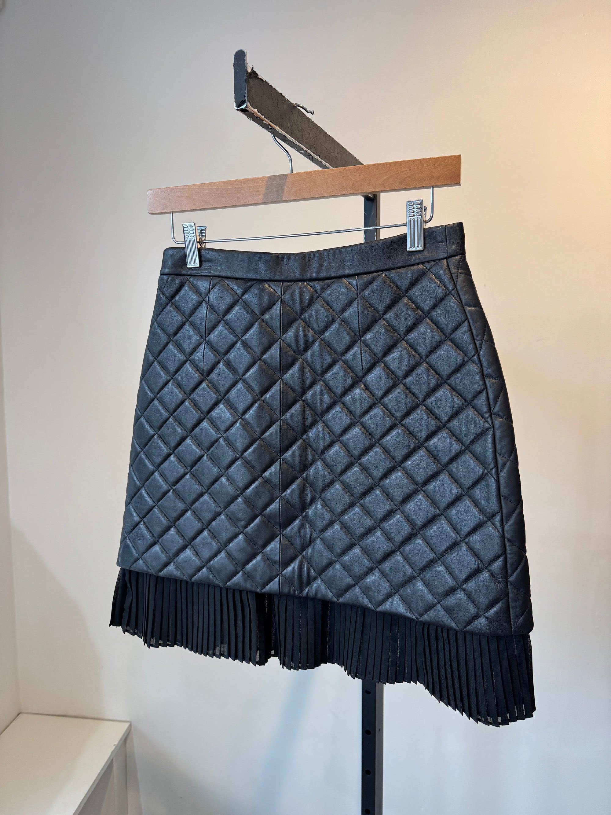 Sandro Paris Leather Quilted Skirt, Black, 1 (XS)