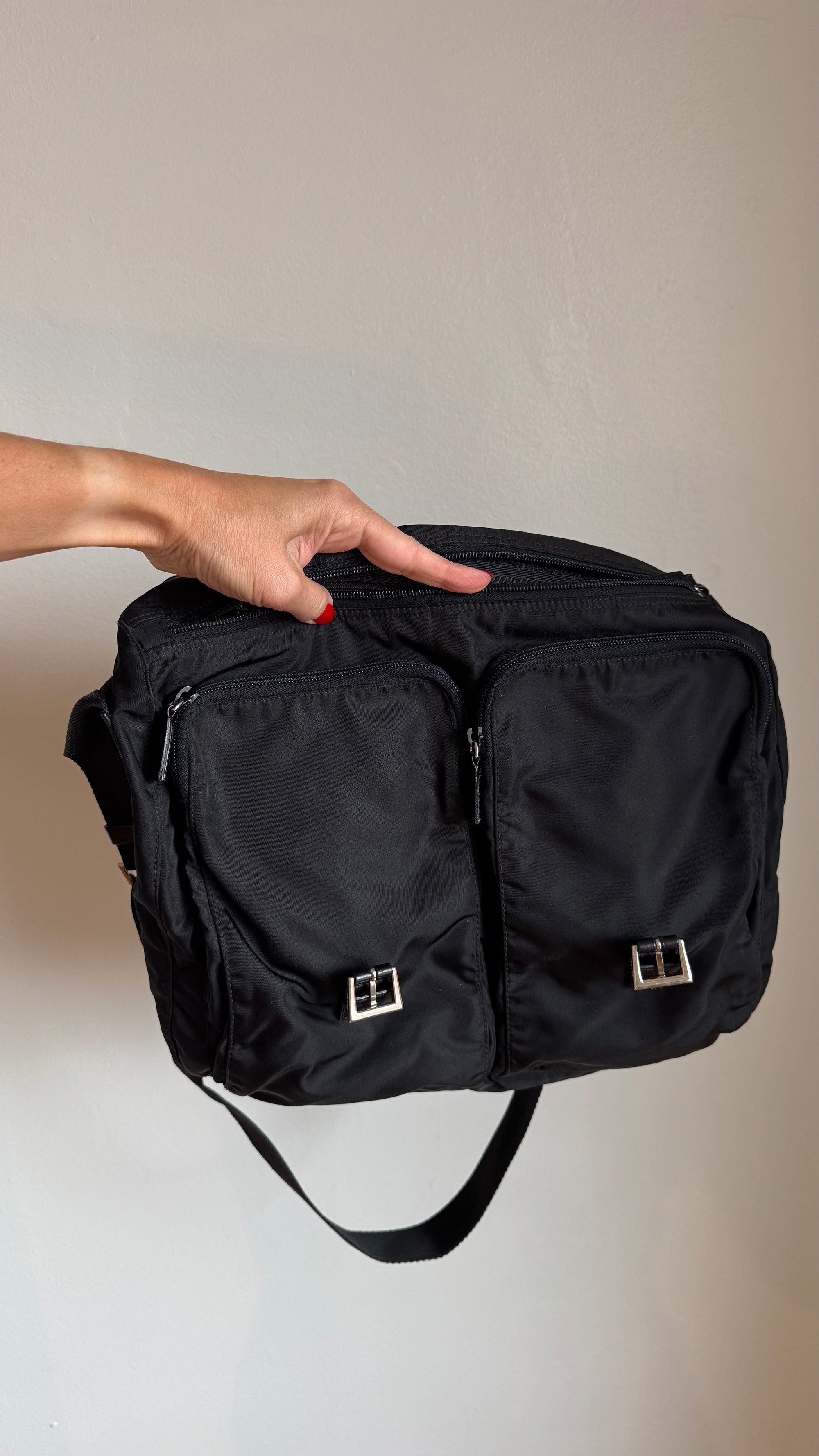 Prada Tessuto Vela Nylon Messenger Bag, Black