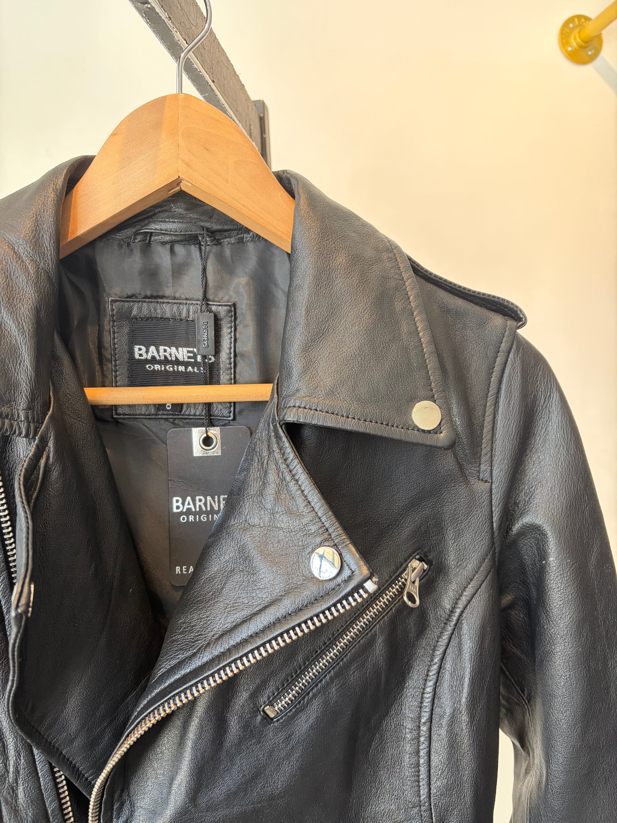 Barney's Originals Genuine Leather Biker Jacket NWT, Black, 8 (fits XS/S)