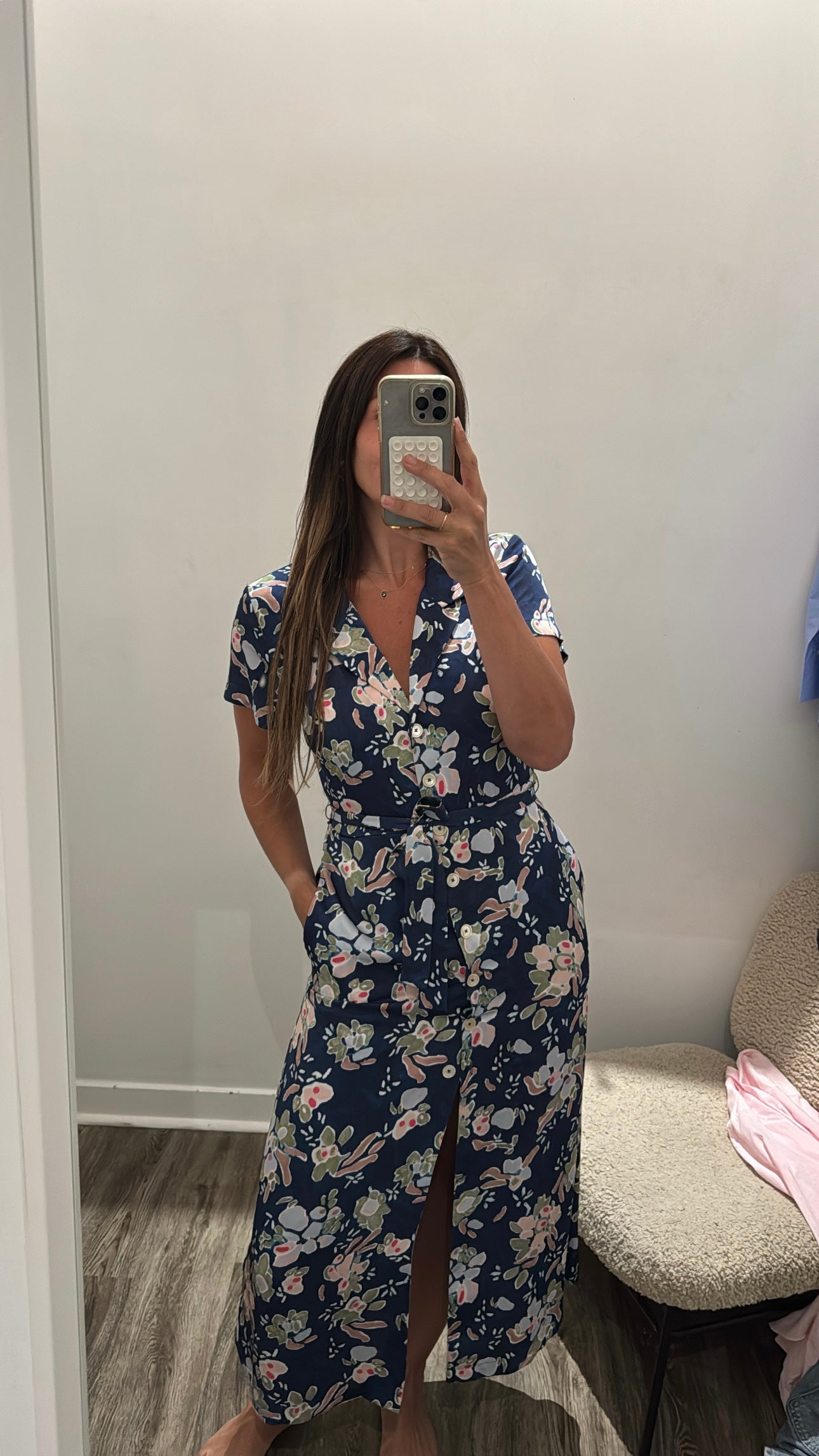 Wilfred satin floral shirt dress, maxi, Blue, Medium