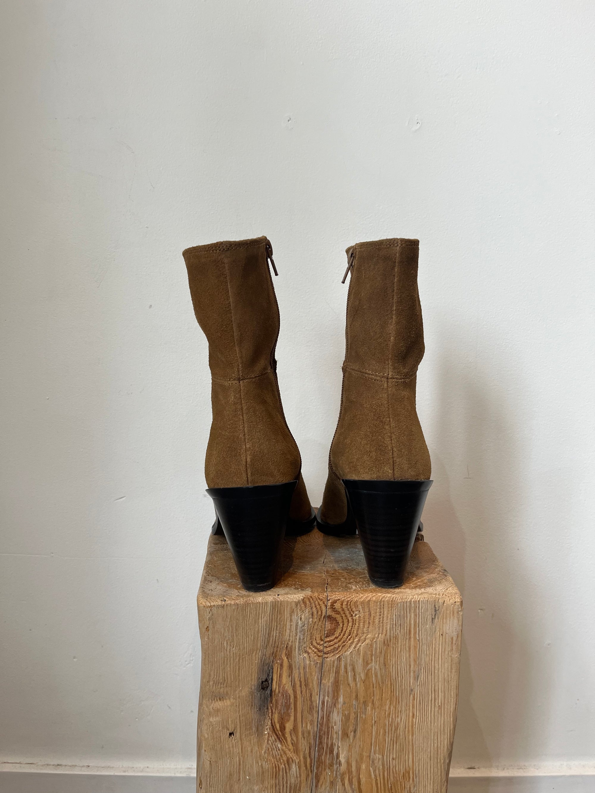 Zara Suede Block Heel Boots, Brown, 35