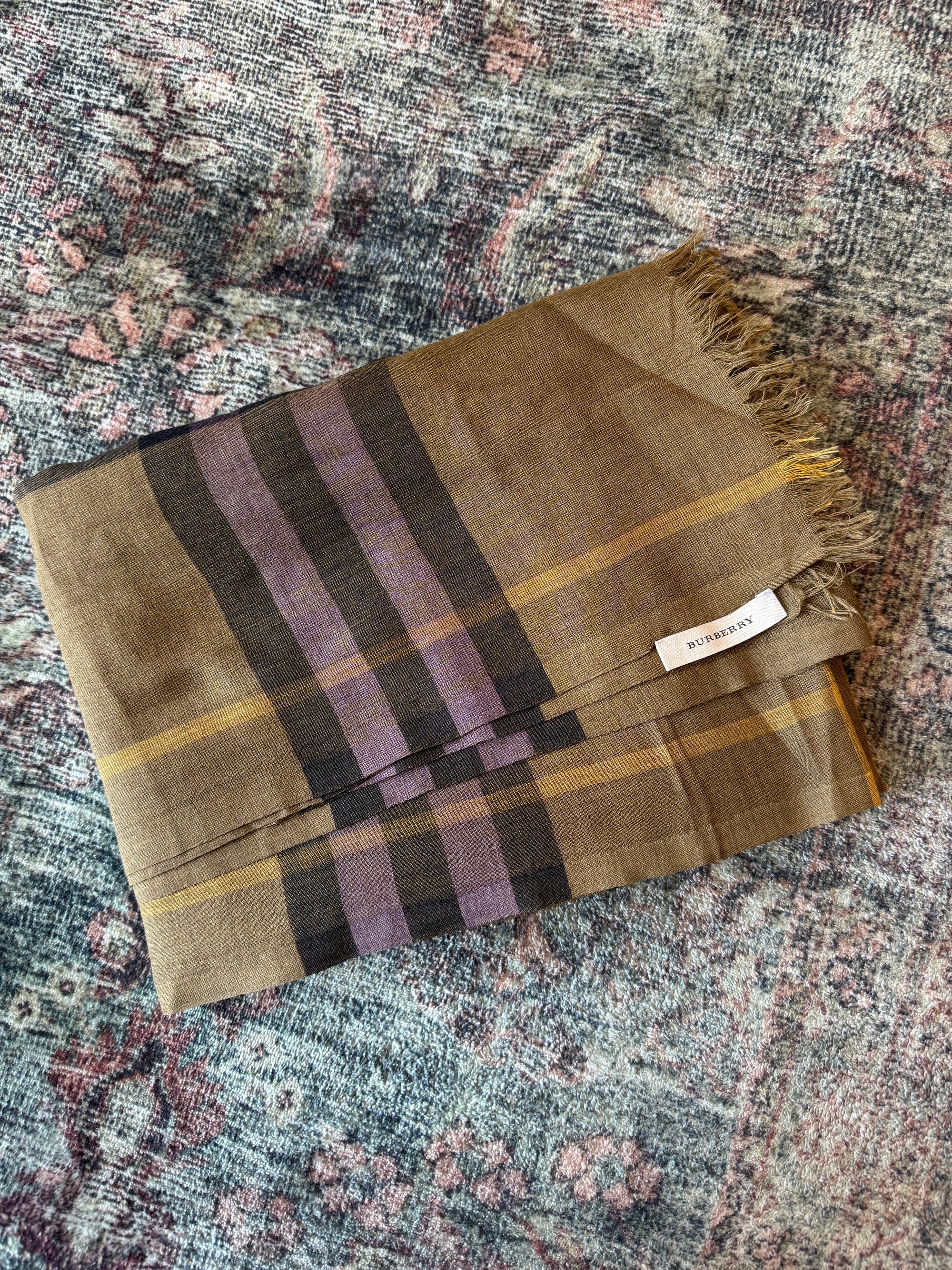 Burberry wool/silk nova check scarf, Green/Purple/Black
