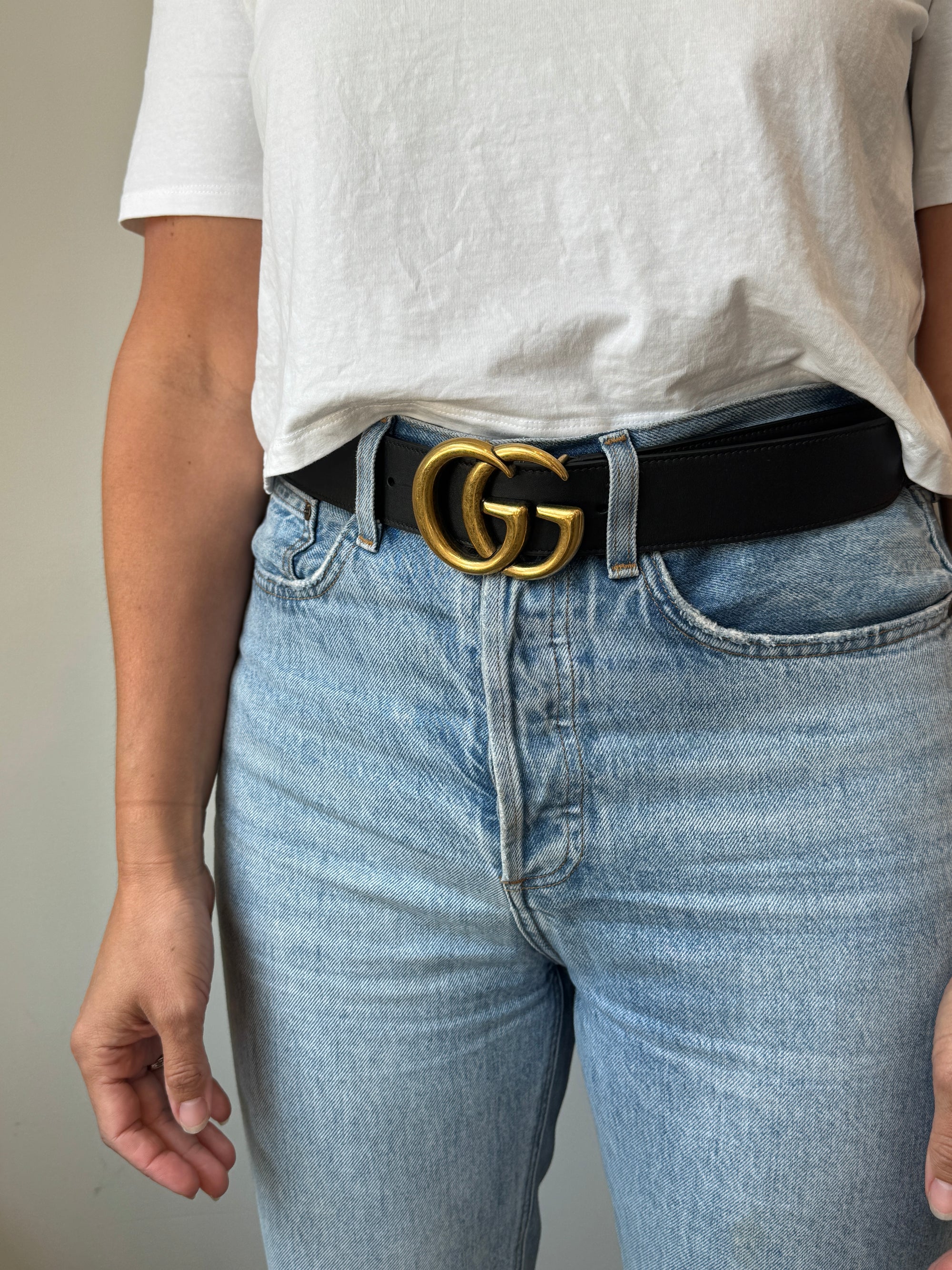 Gucci Belt GG Marmont Black/Gold, 90/36