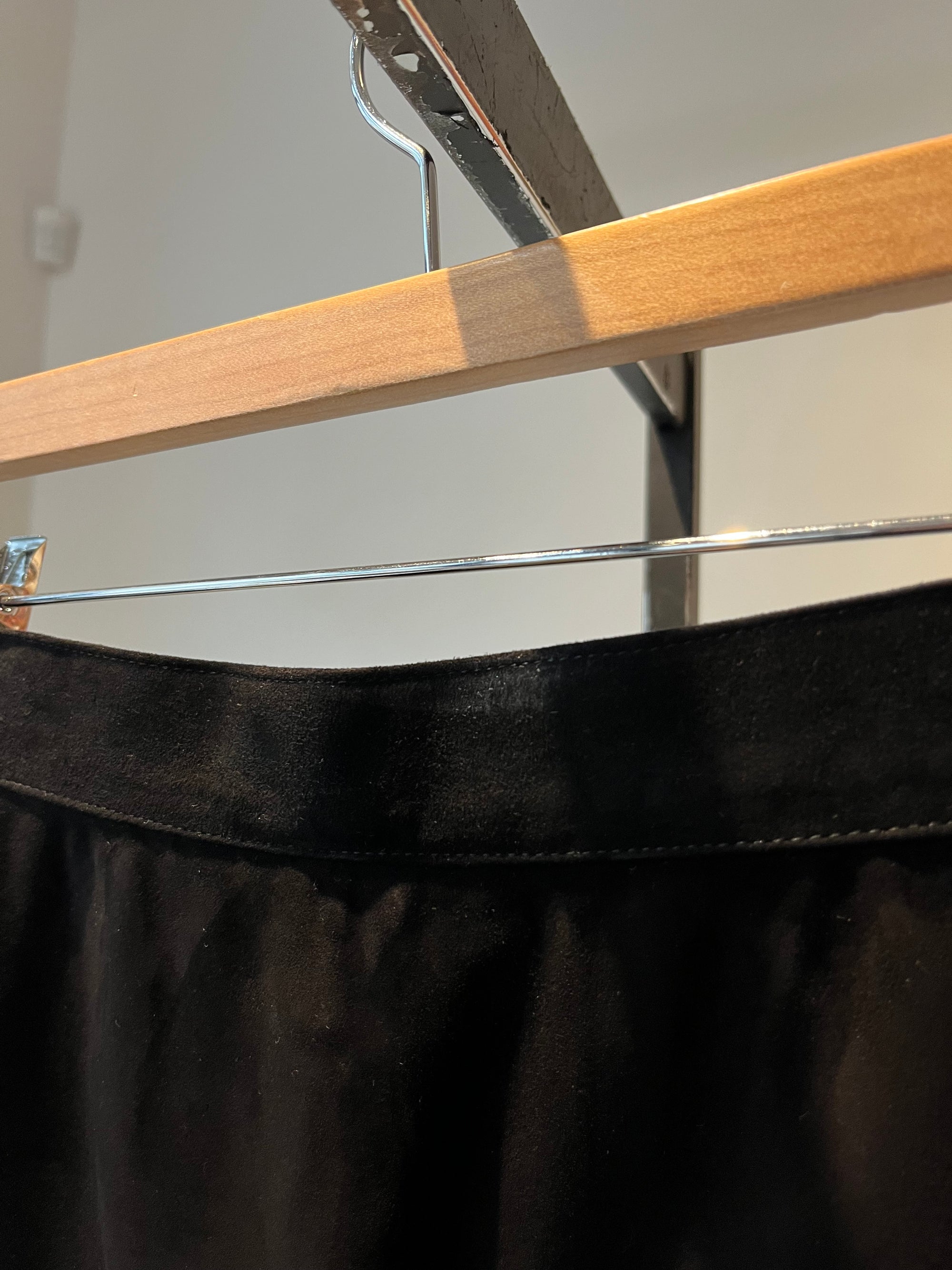 Saint Laurent Vintage Rive Gauche Suede Fringe Skirt, Black, 38