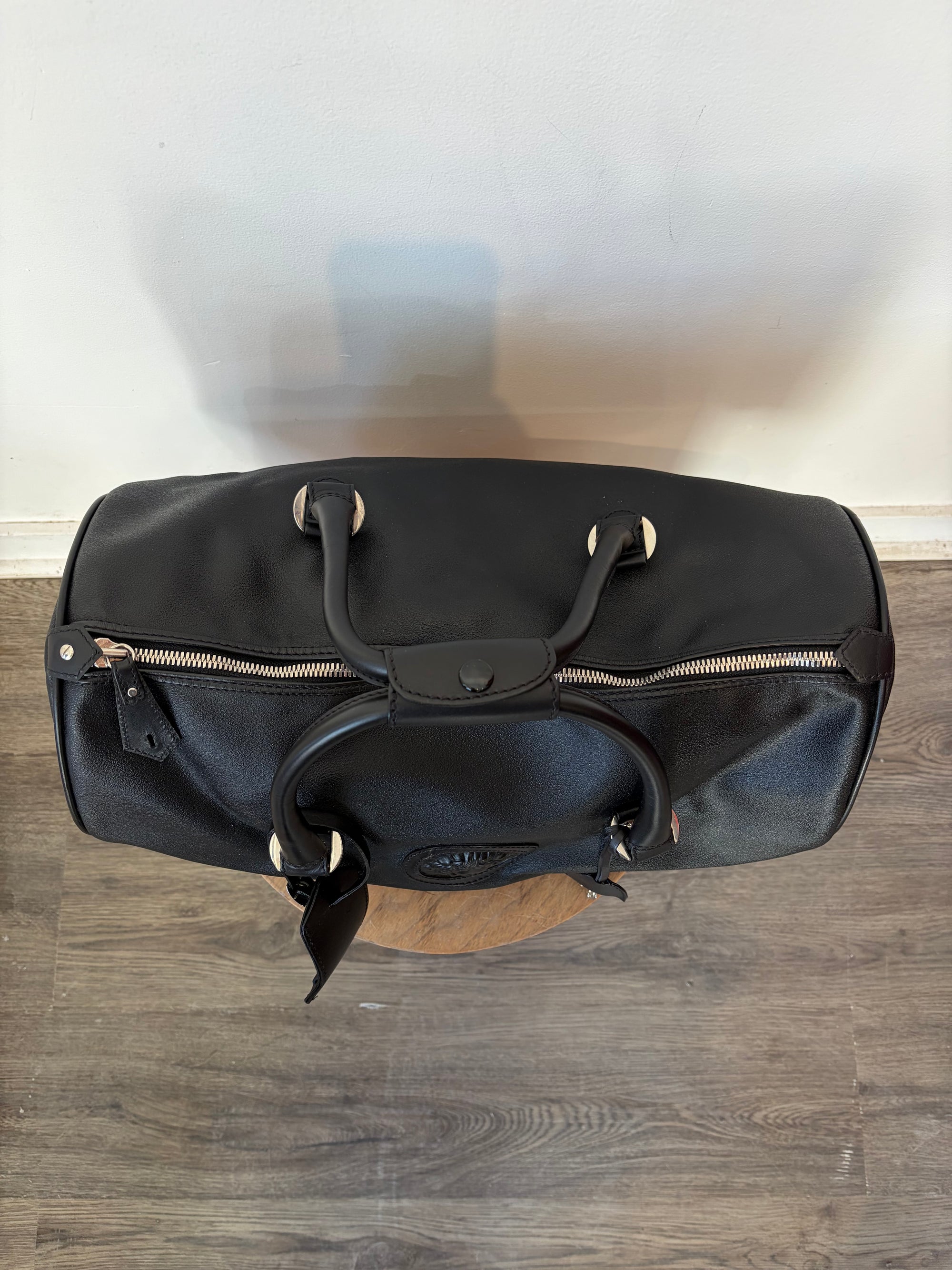 Gianni Versace Leather Small Weekend Bag, Black