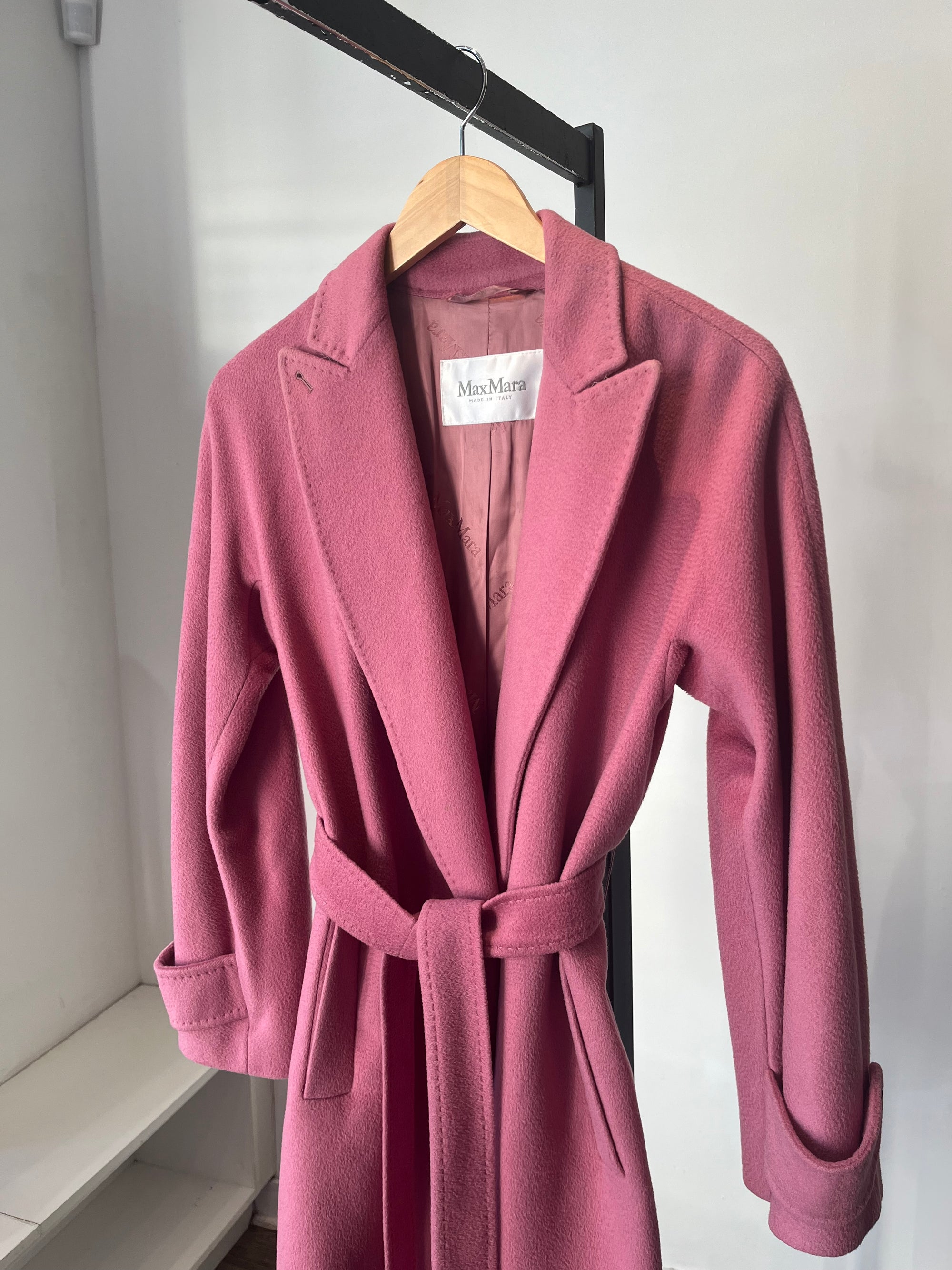 MaxMara Belted Midi Coat, Pink, 8