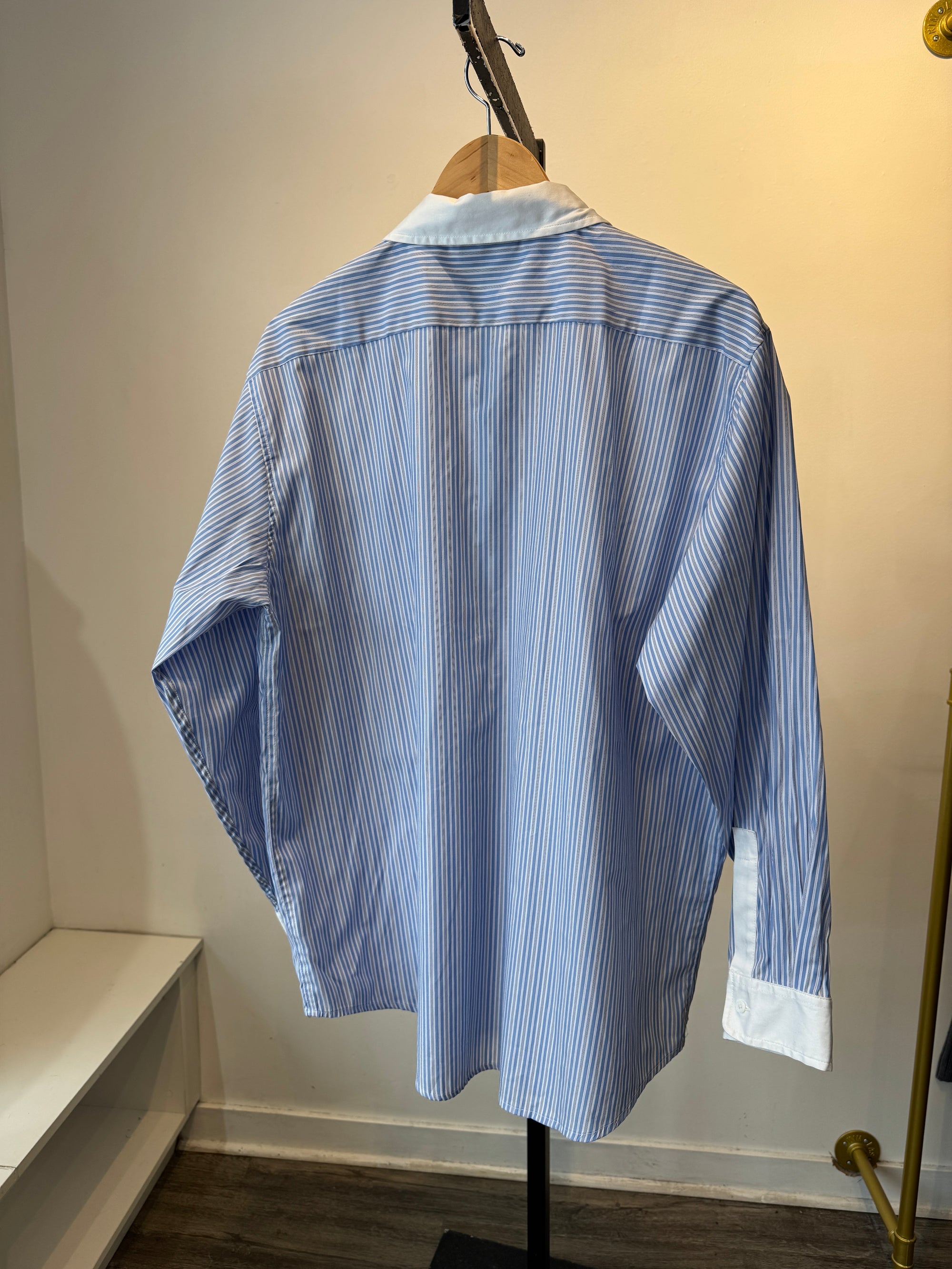 Reformation Eli oversized pinstripe blouse, Blue, Large
