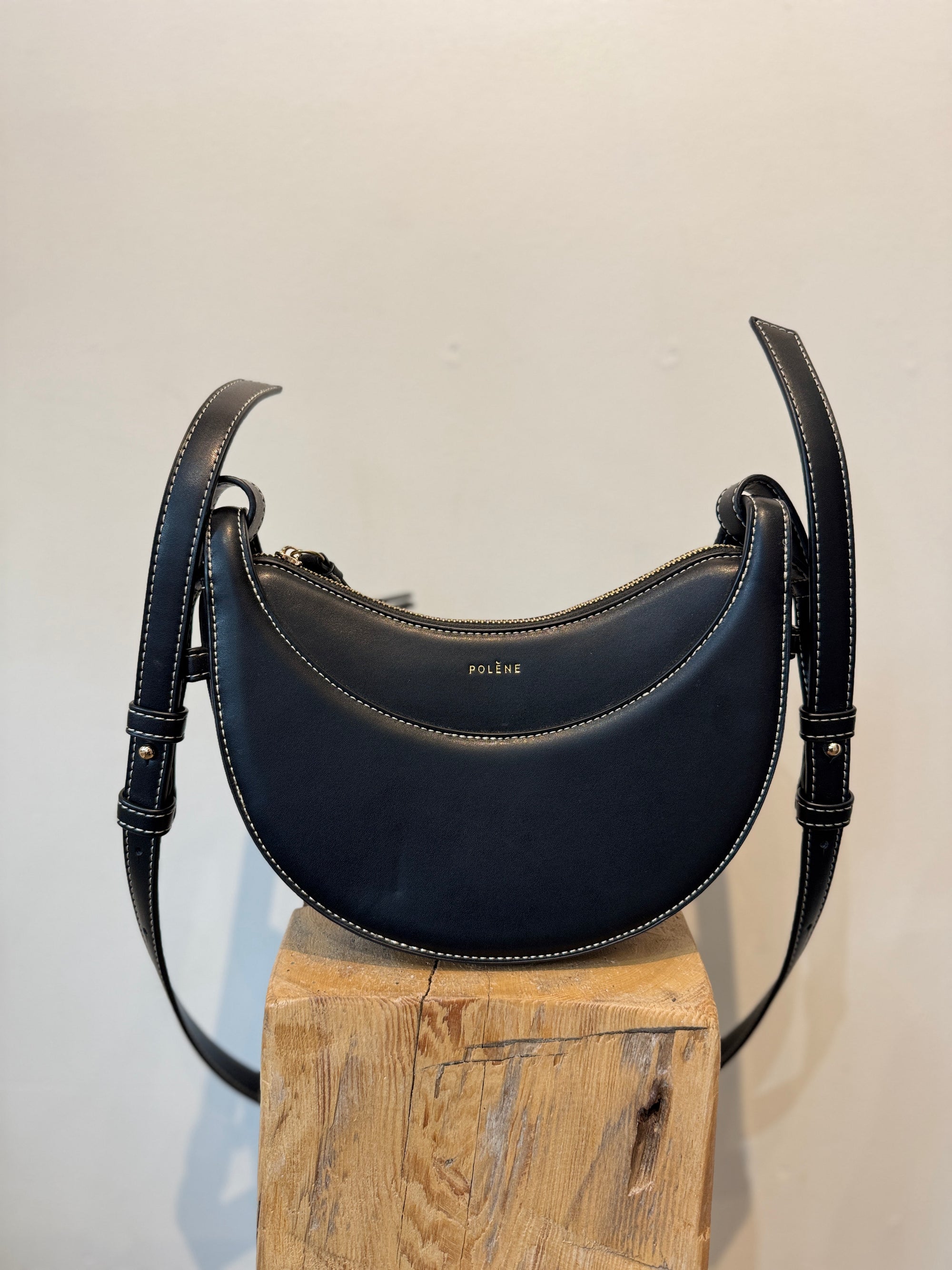 Polène Numéro Dix Smooth Leather Shoulder Bag,  Black
