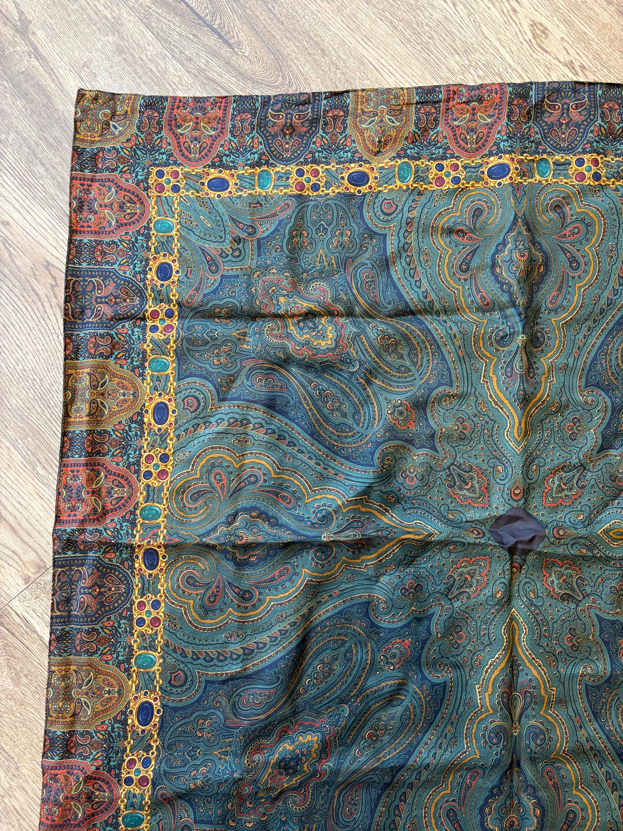 Chanel Silk/Wool Paisley Square Scarf, Green, 34'' x 34''