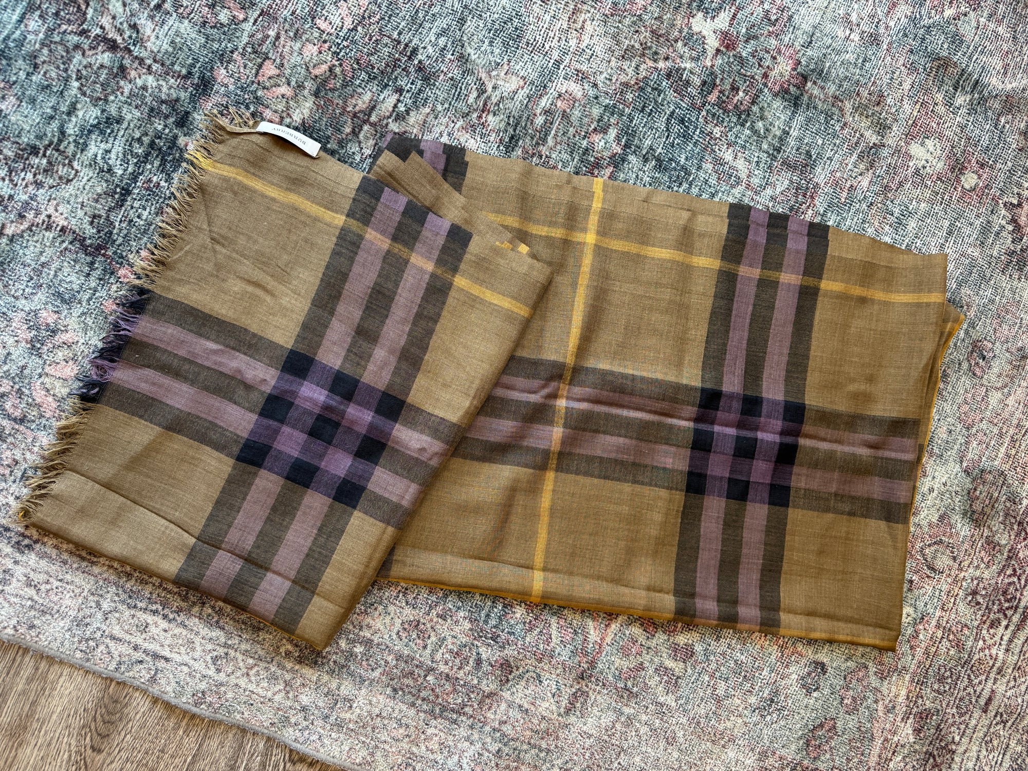 Burberry wool/silk nova check scarf, Green/Purple/Black