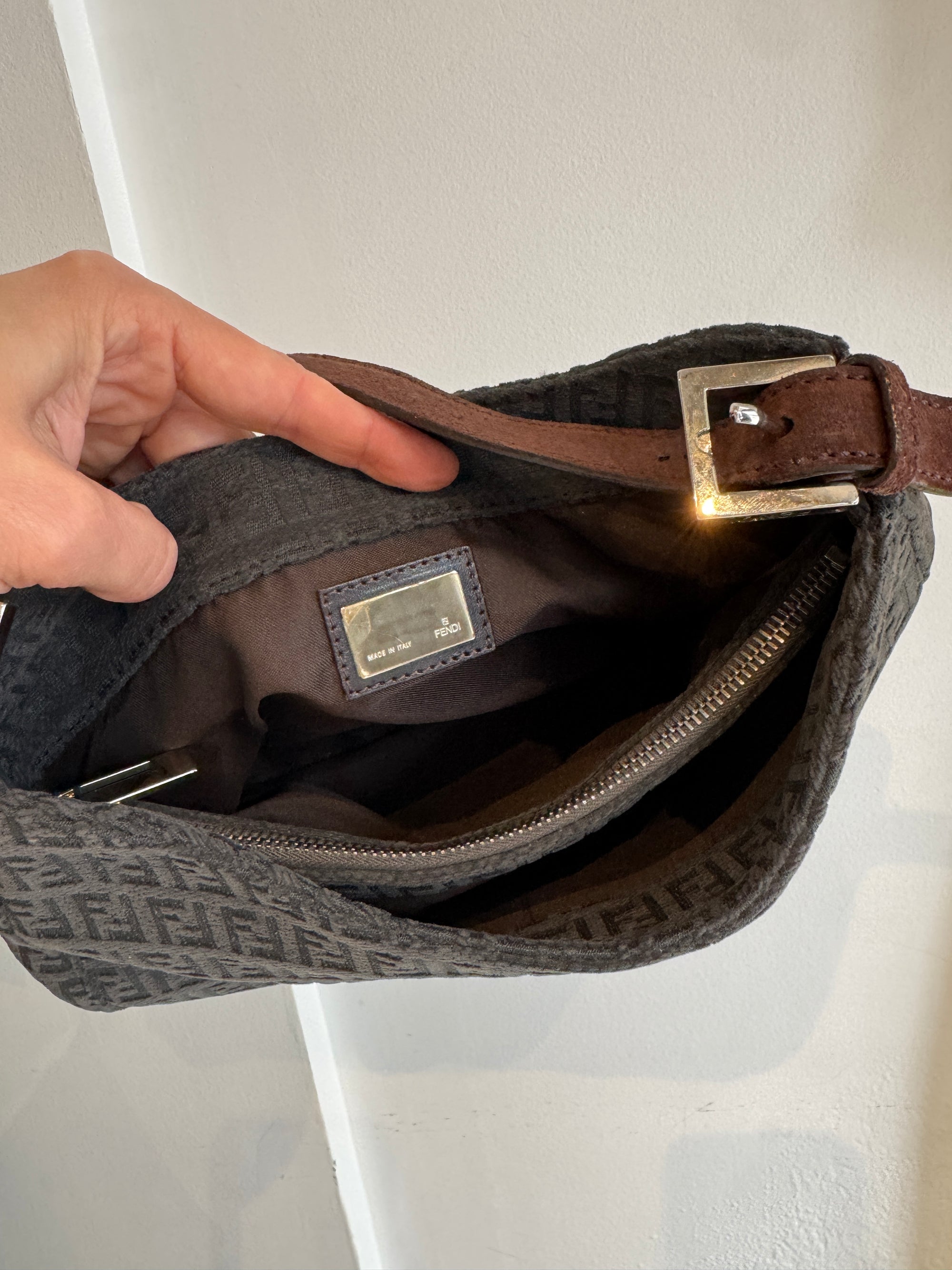 Fendi Vintage Hobo Shoulder Bag, Zucchino Monogram, Black/Brown