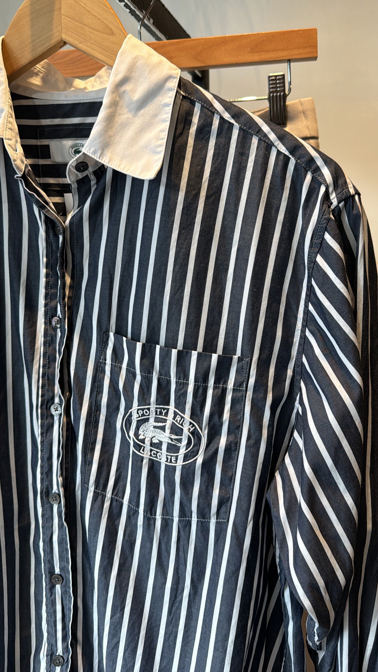 Lacoste x Sporty and Rich Striped Poplin Shirt, 34