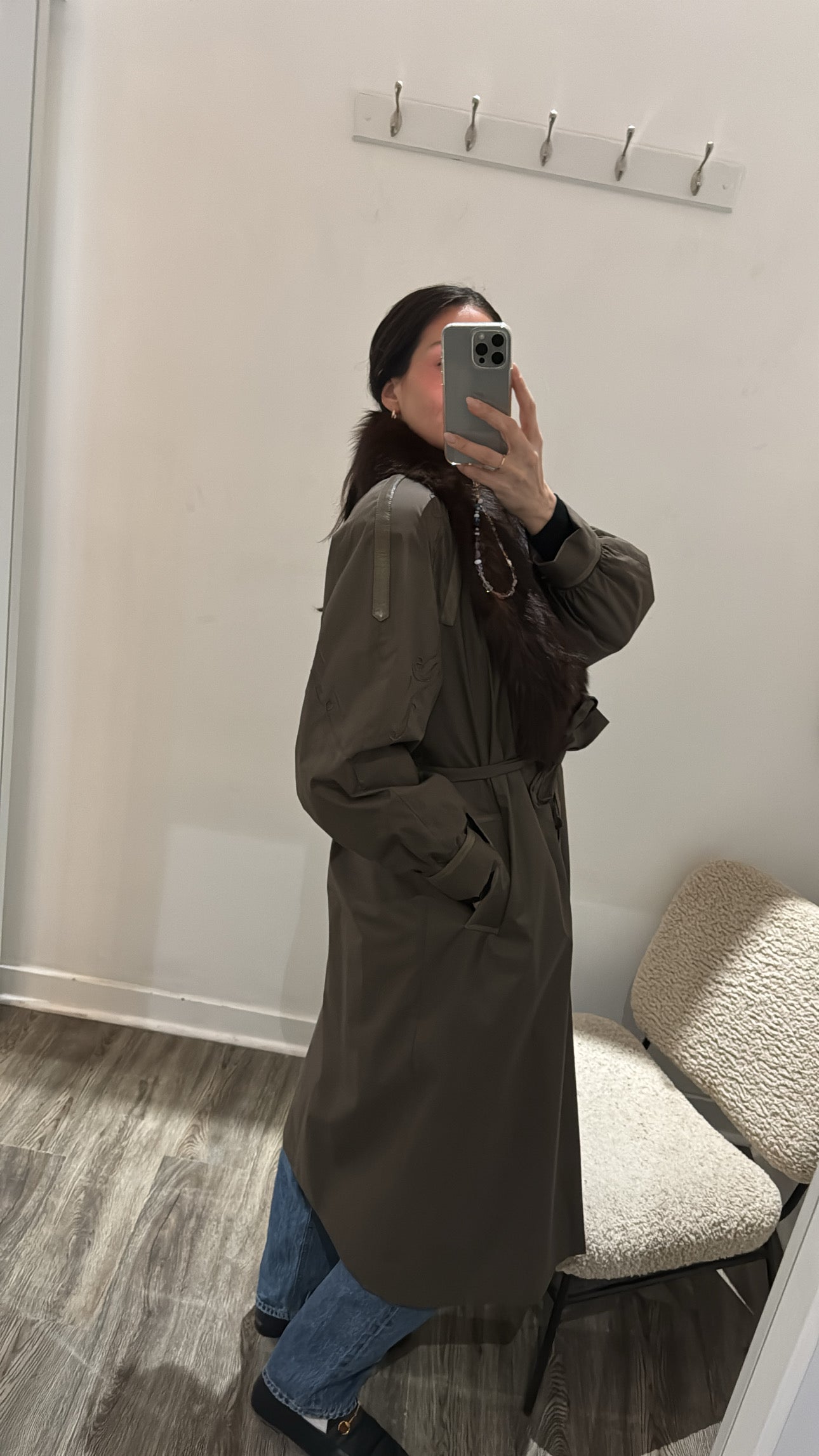 Les Fourrures Riviera Furs trench coat, Khaki Brown, 12