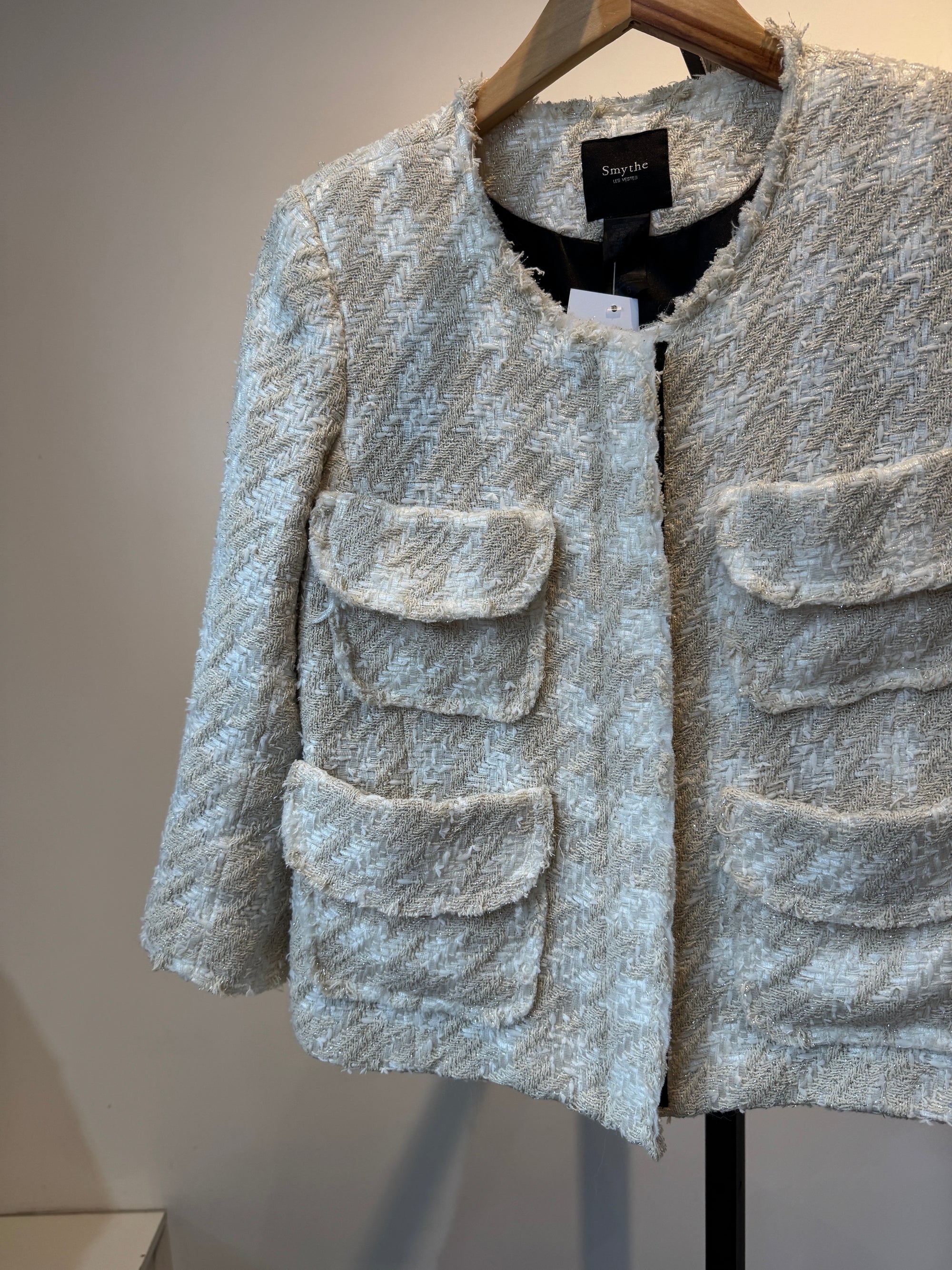 Smythe Metallic Tweed Blazer Cream, 6