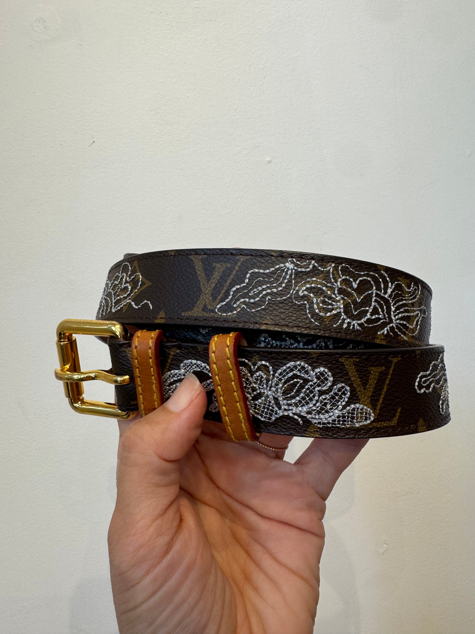 Louis Vuitton Limited Edition Dentelle Belt, Brown, 90/36