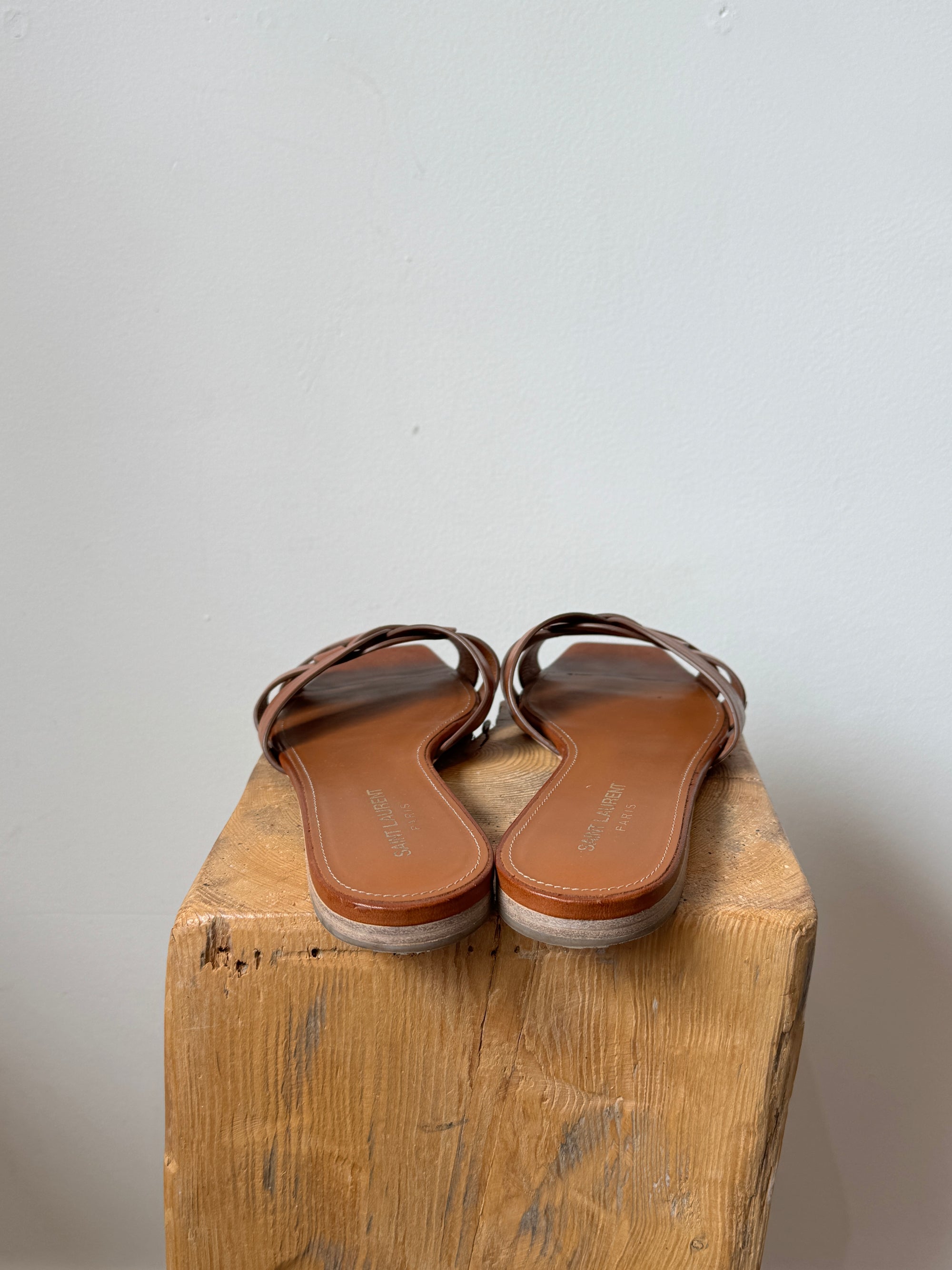 Saint Laurent Tribute Flat Slides Brown, 39