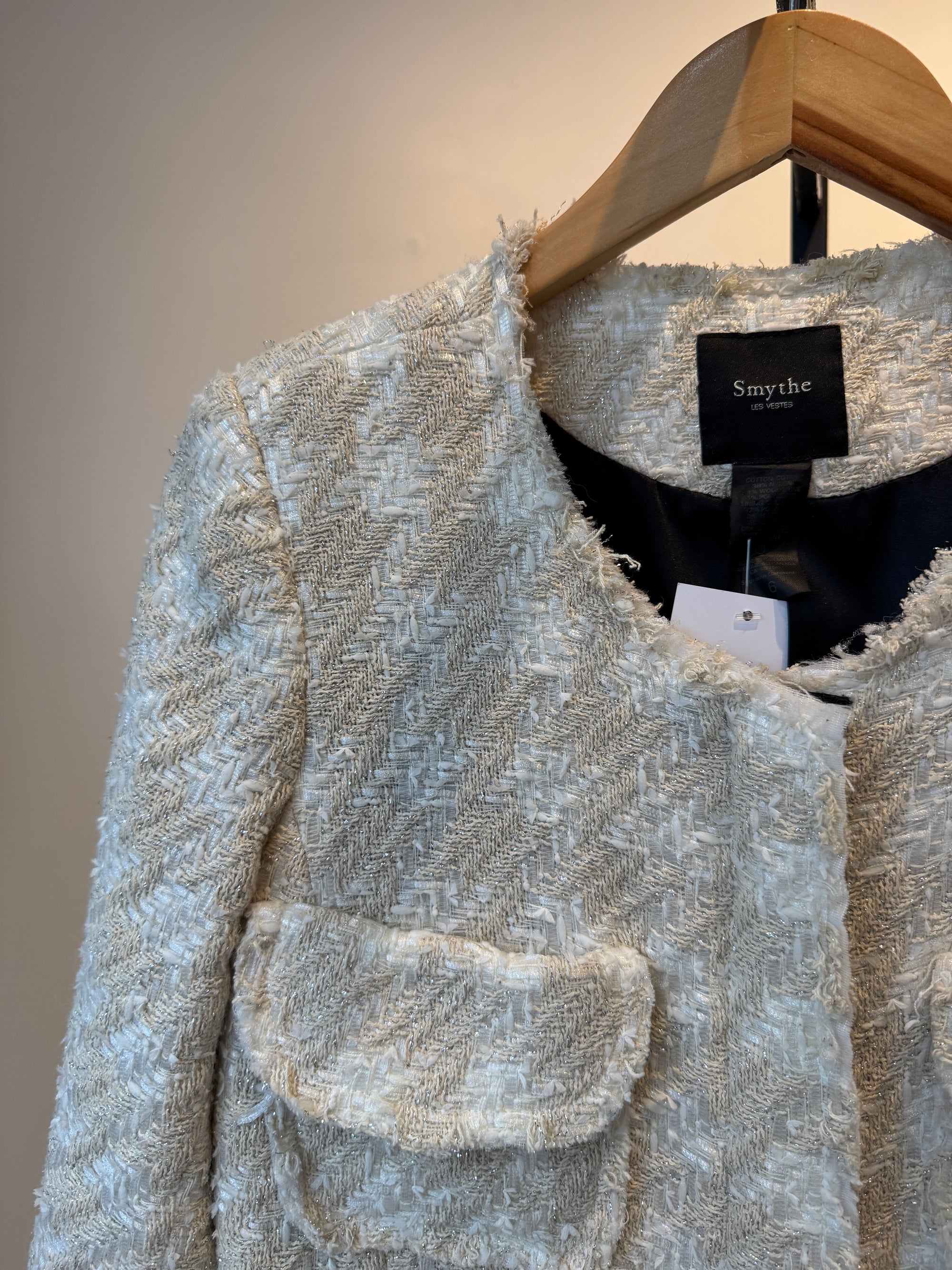 Smythe Metallic Tweed Blazer Cream, 6