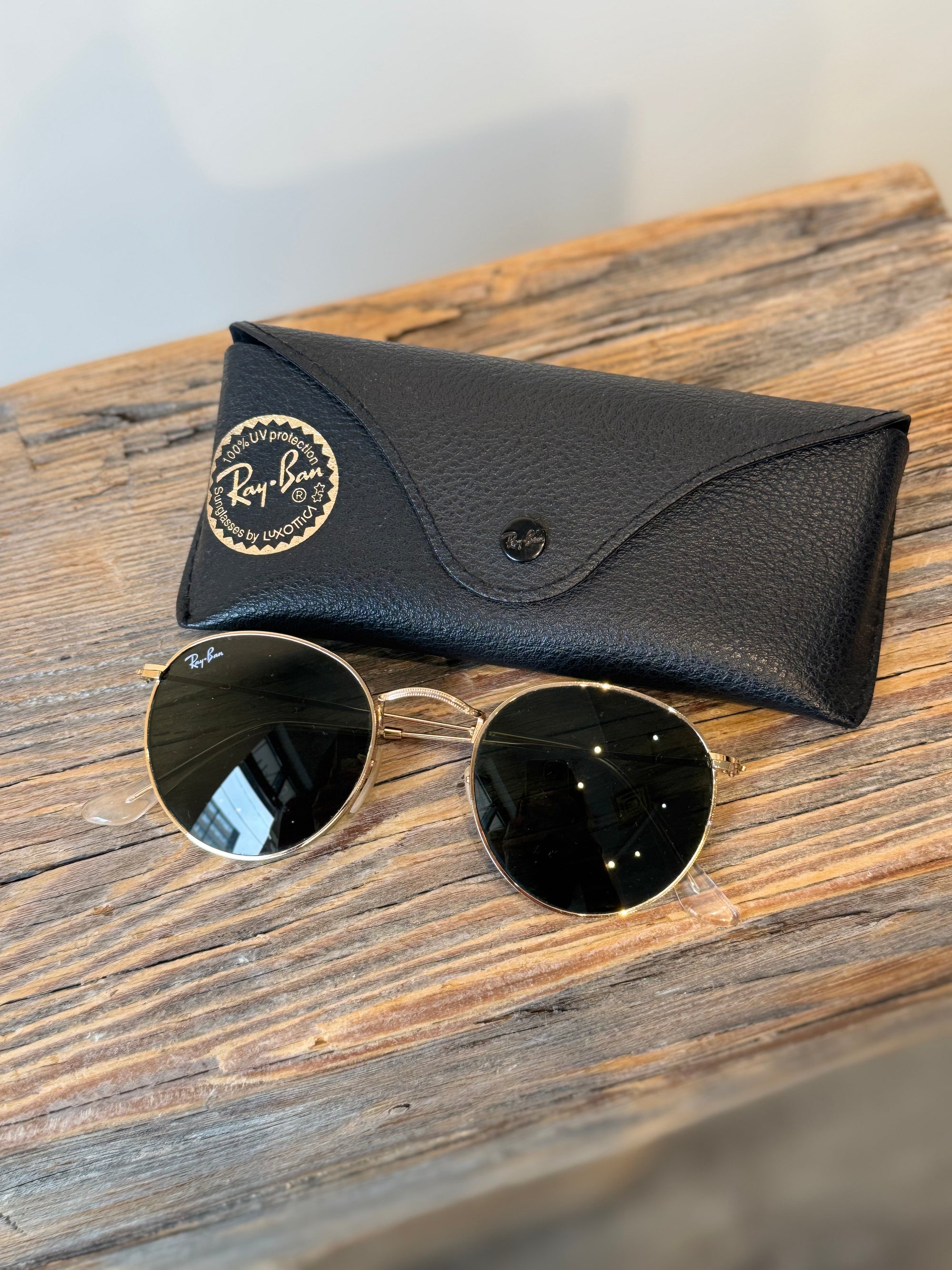 Rayban RB3447 Round Metal Sunglasses, Gold
