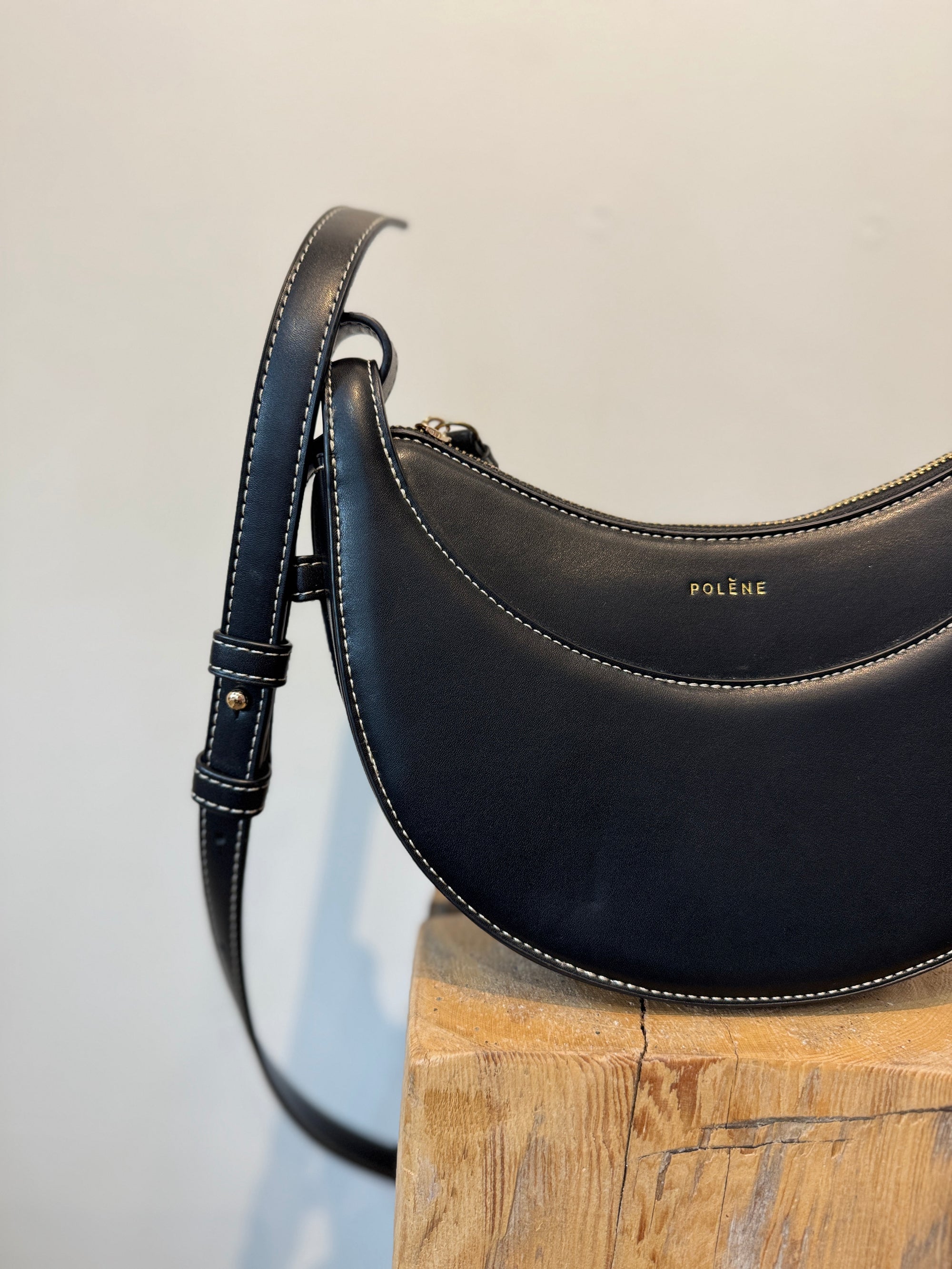 Polène Numéro Dix Smooth Leather Shoulder Bag,  Black