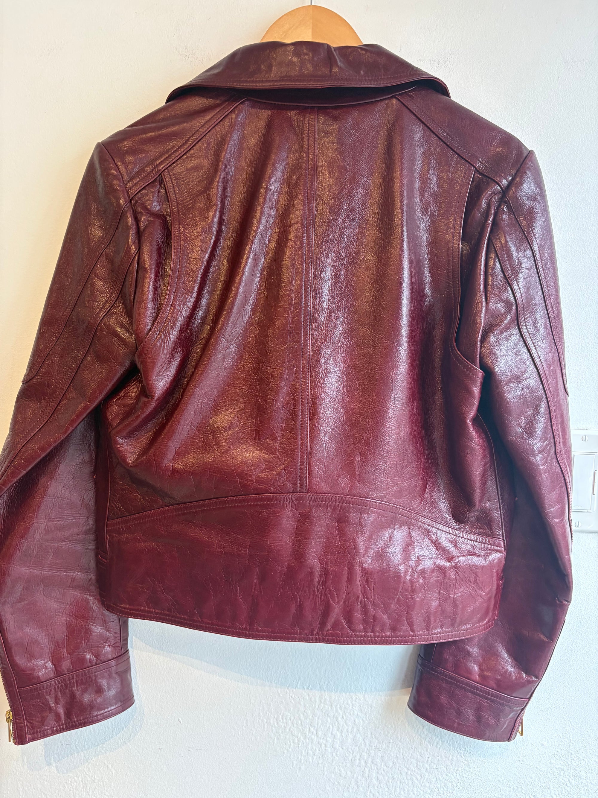 Tory Burch leather biker jacket, Deep Red, 10