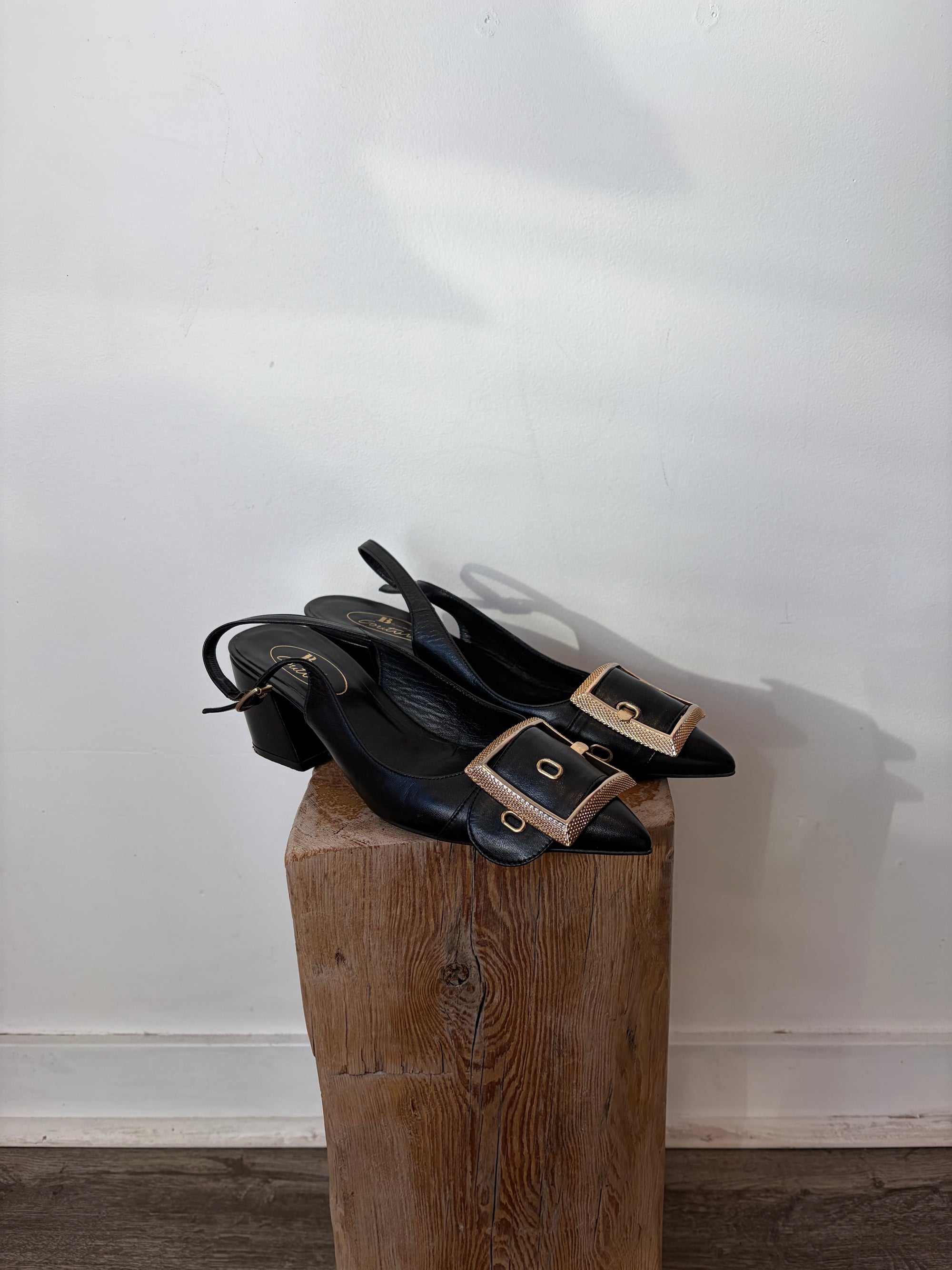 Browns Couture, Slingback Heels With Gold Hardware, 38.5