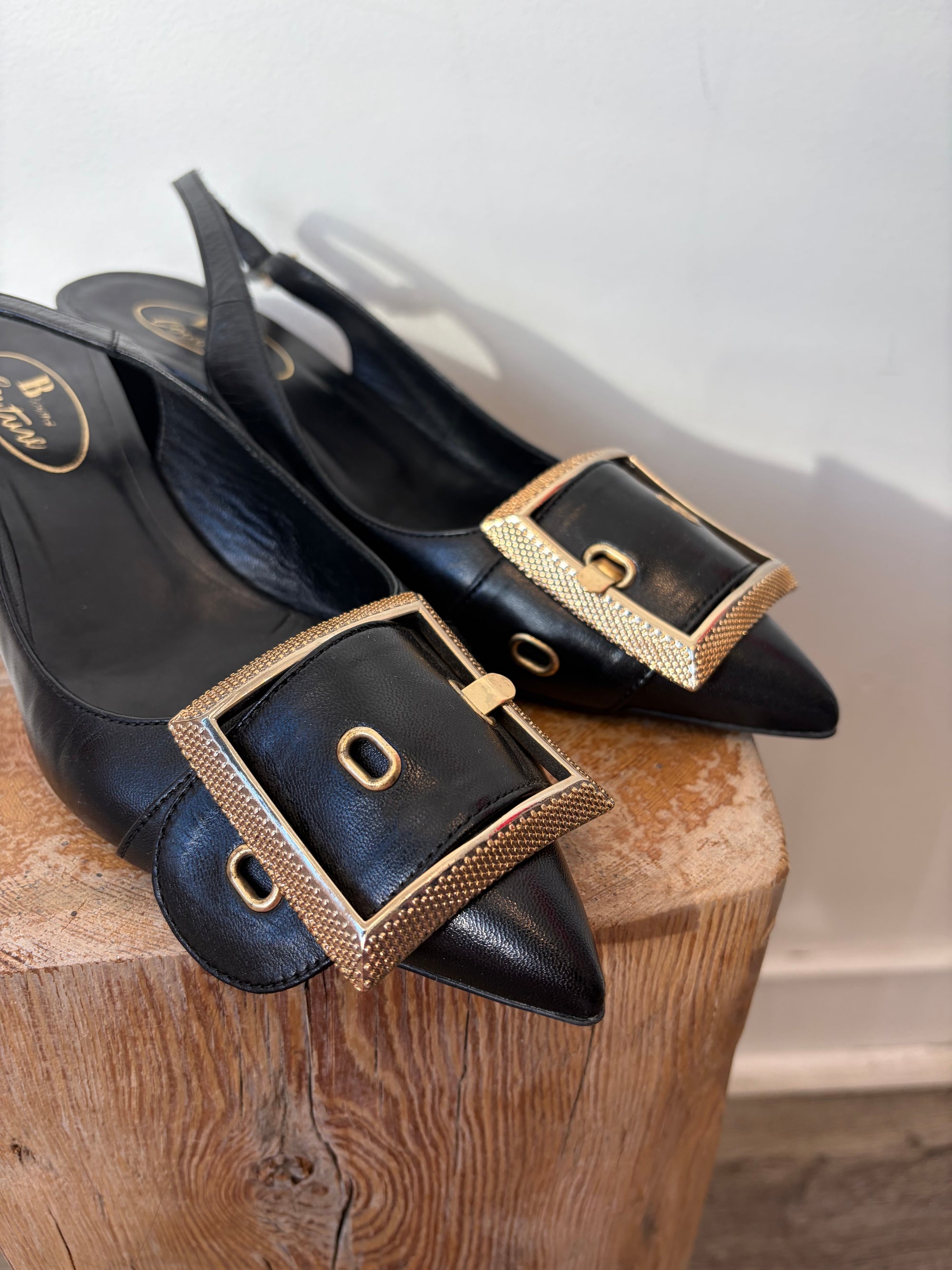 Browns Couture, Slingback Heels With Gold Hardware, 38.5