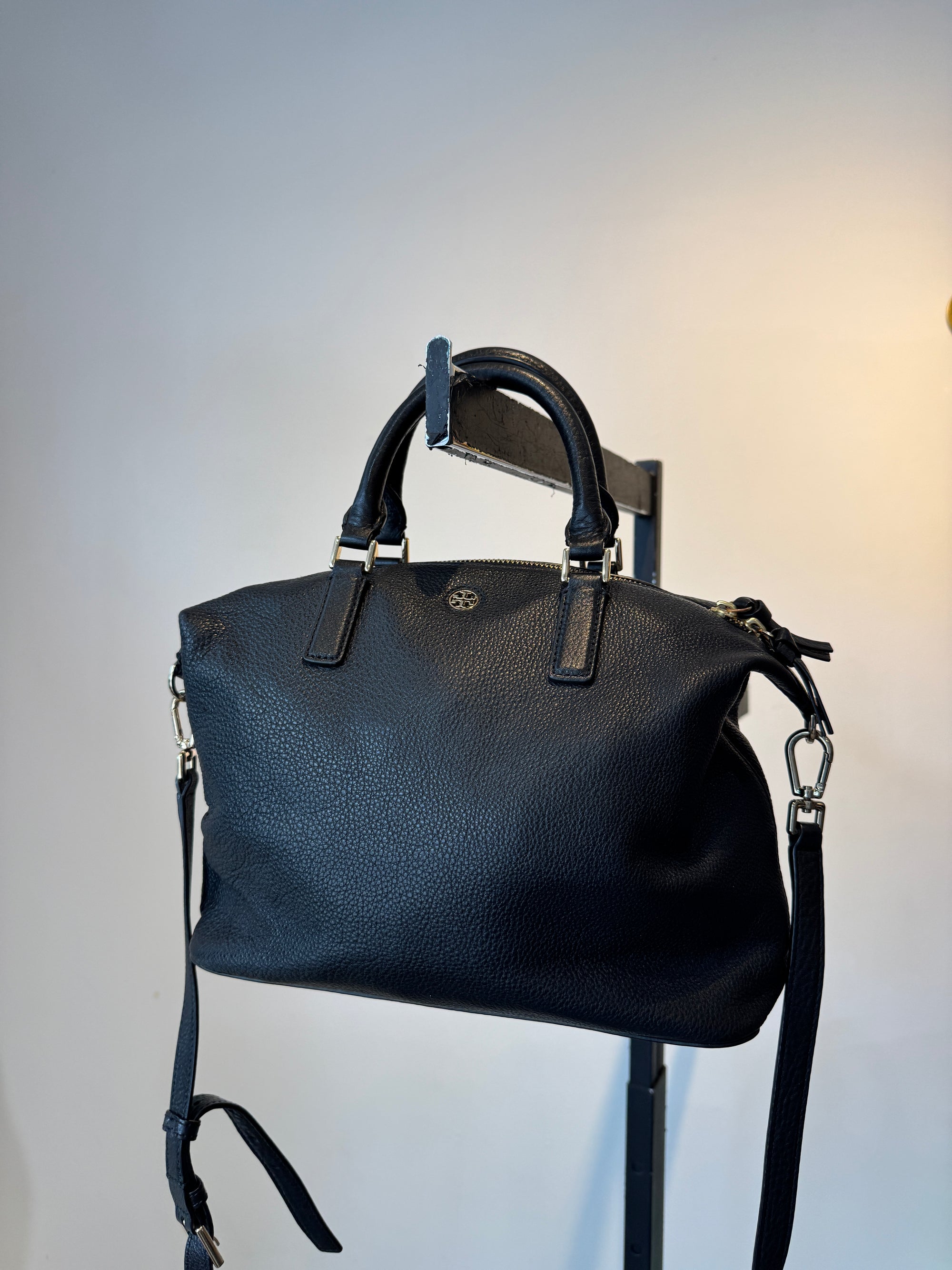 Tory Burch black leather top handle handbag, Black